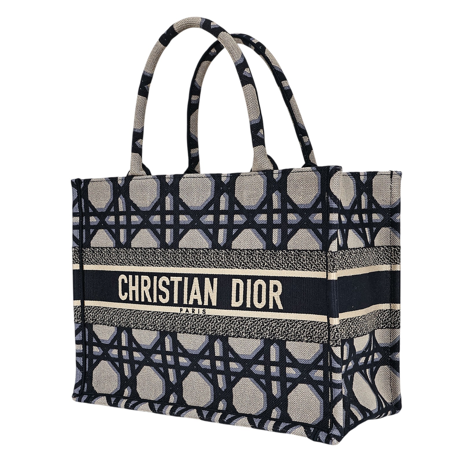 迪奧 CHRISTIAN DIOR Book Tote 中型 托特包 米色 藍色 M1296ZZAU 藍緹花刺繡BOOK TOTE 中 防塵袋/購買證明
