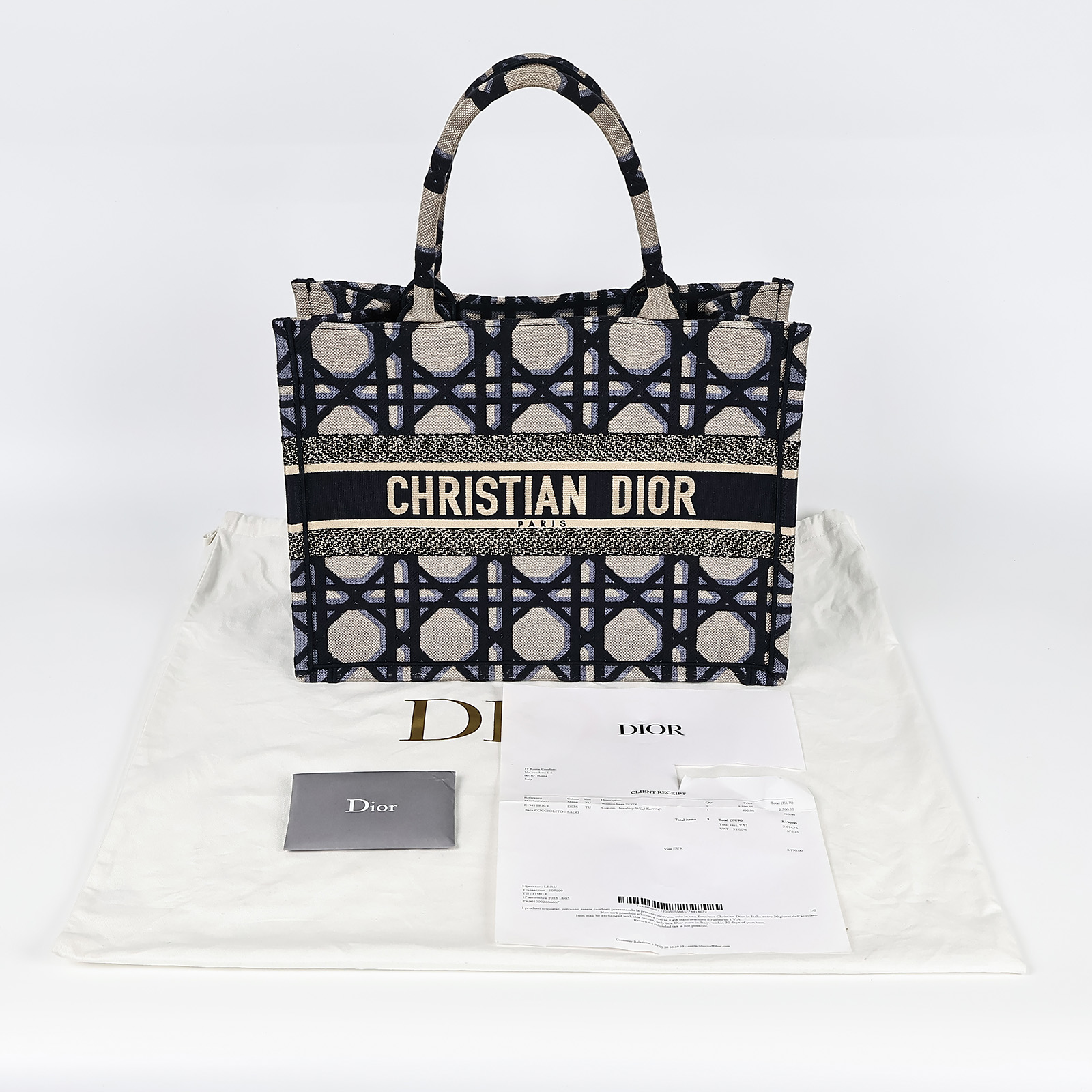 迪奧 CHRISTIAN DIOR Book Tote 中型 托特包 米色 藍色 M1296ZZAU 藍緹花刺繡BOOK TOTE 中 防塵袋/購買證明