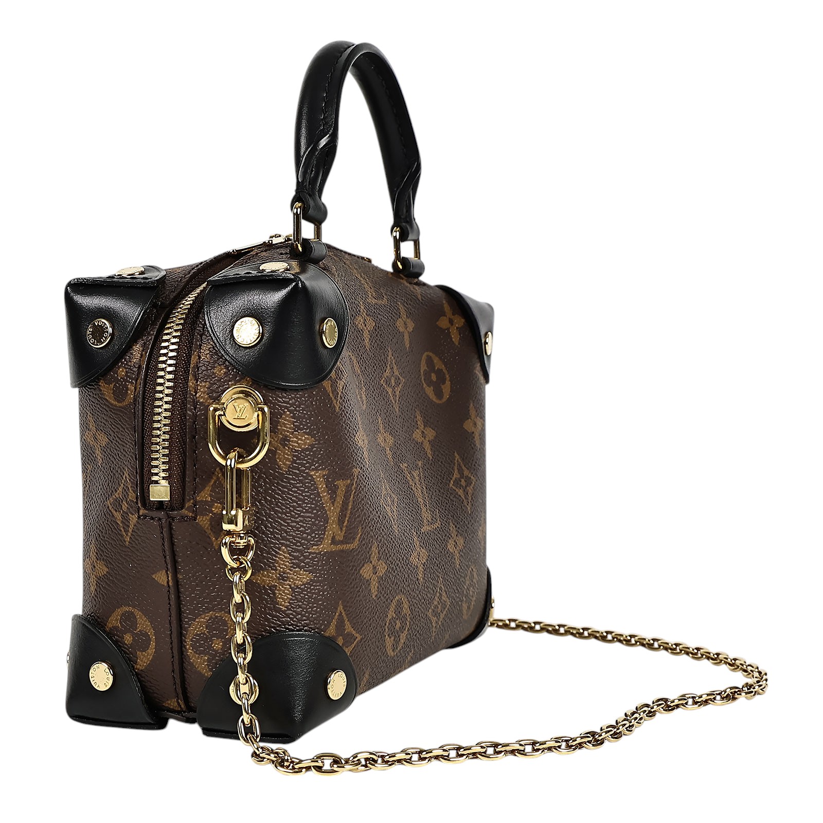 路易威登 LOUIS VUITTON Petite Malle Souple 經典帆布 拉鍊 手提 斜背包 M45571 晶片款  原廠盒子/防塵袋/背帶/鍊帶