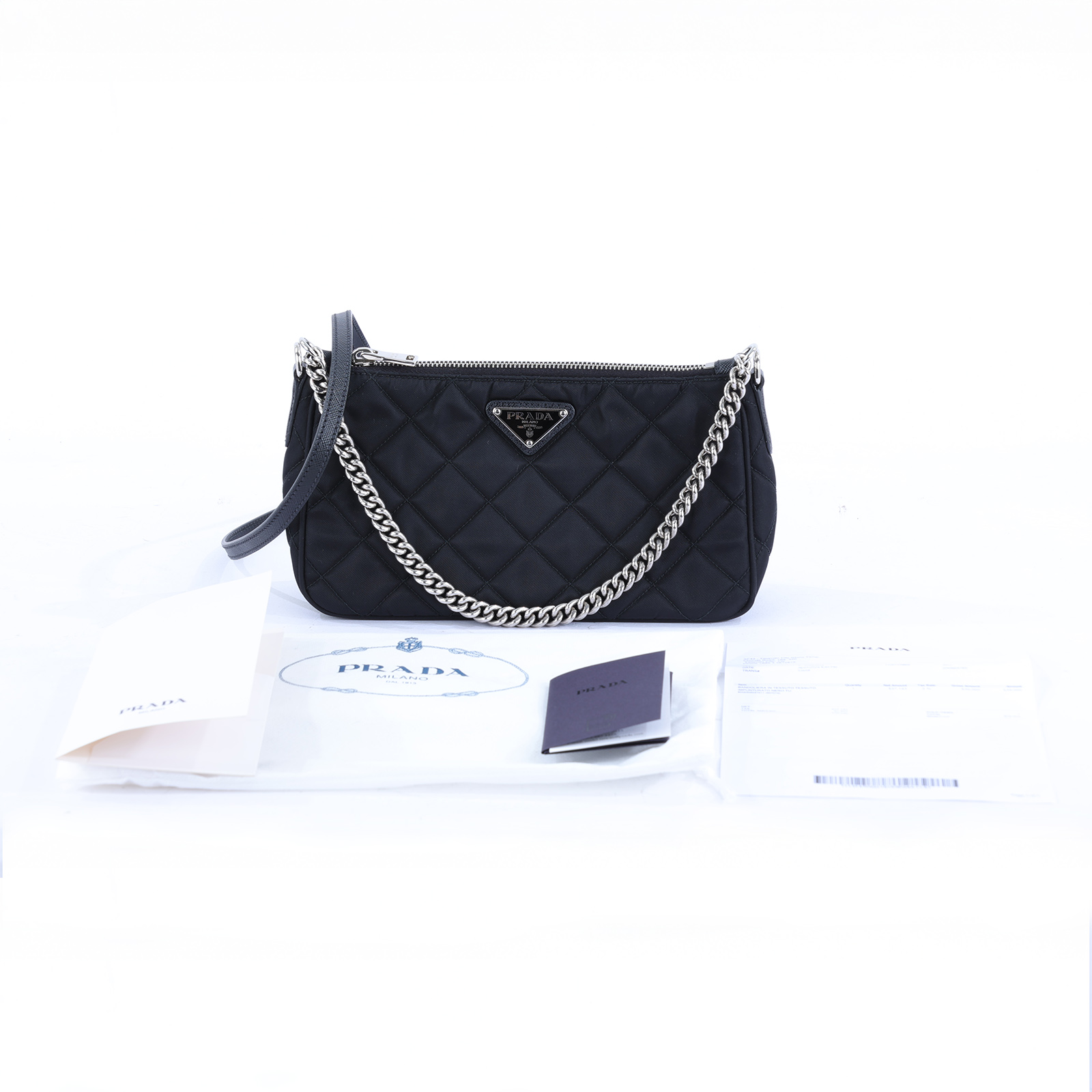 普拉達 PRADA 尼龍 二合一 手提包 1BH026_2AS3 黑菱格尼龍HOBO 2WAY 防塵袋/購買證明