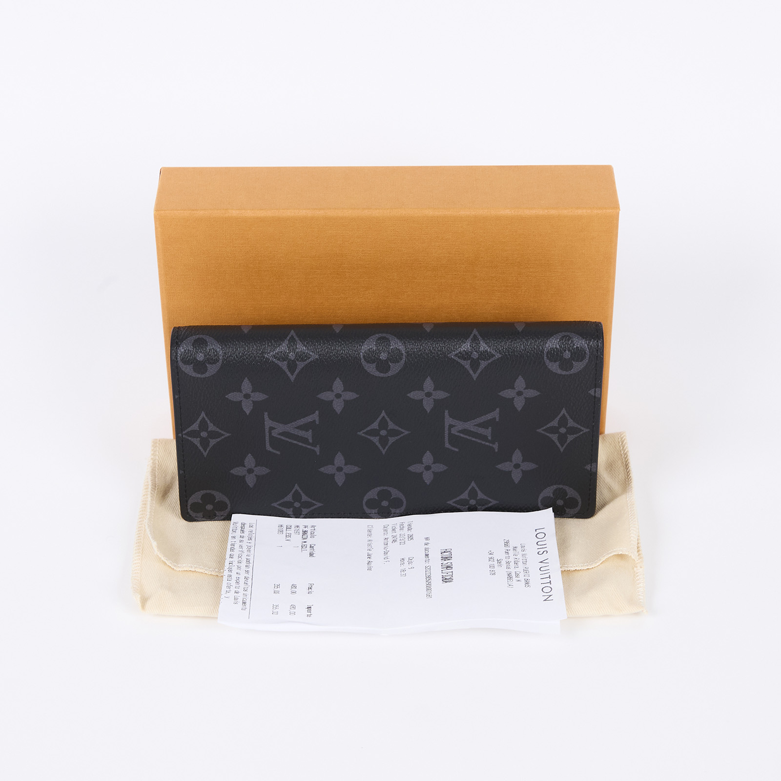 路易威登 LOUIS VUITTON Brazza 錢包 Monogram Eclipse 帆布 長夾 M61697 晶片款  原廠盒子/防塵袋/購買證明影本