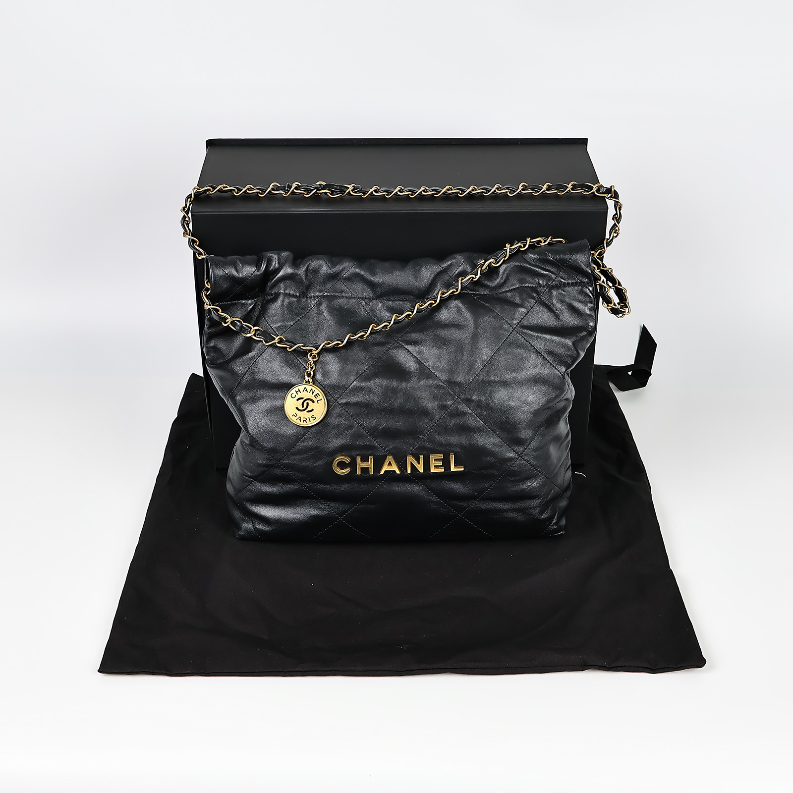 香奈兒 CHANEL 22 小型 束口包  晶片款 黑金22包 小號 原廠盒子/防塵袋