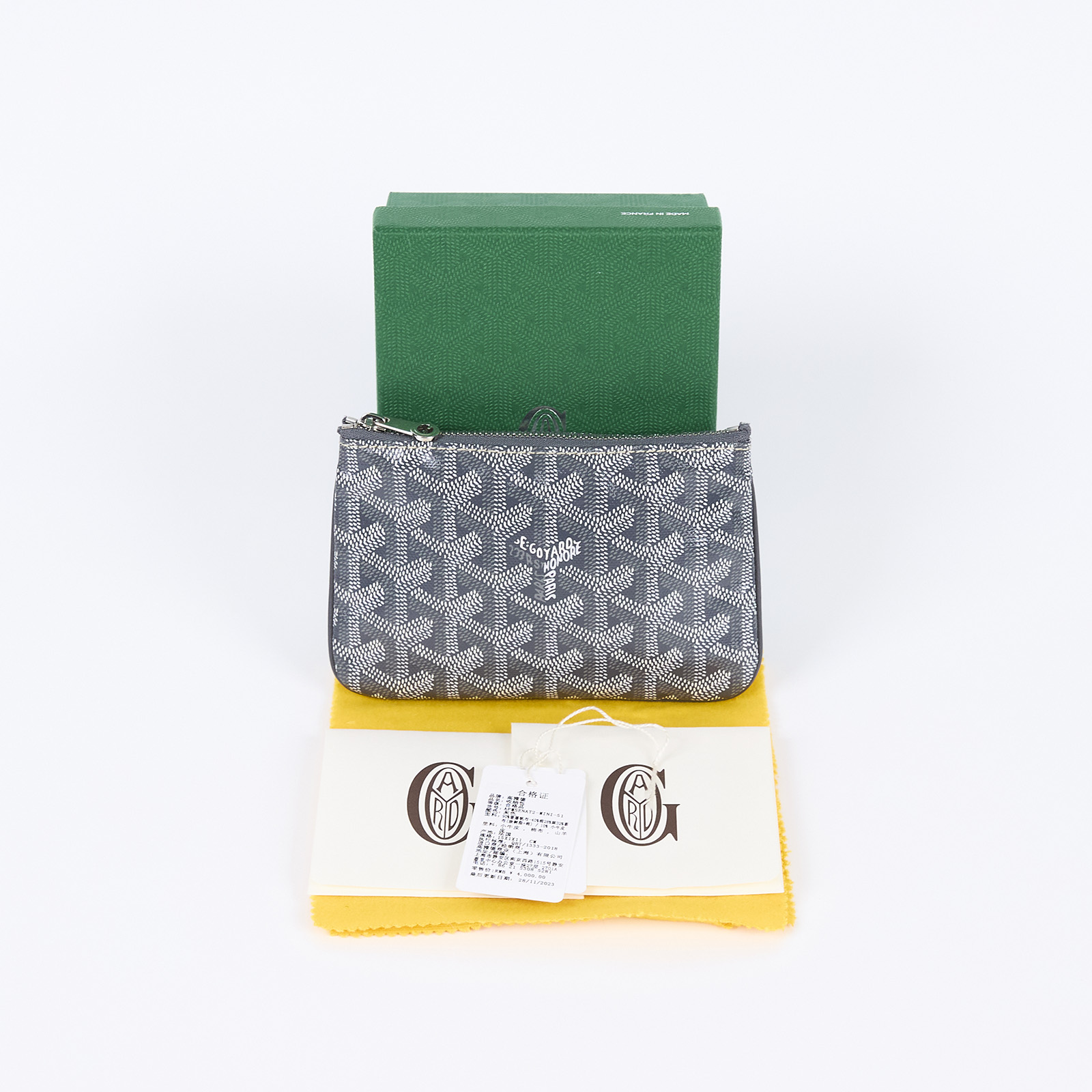 高雅德 GOYARD Sénat Mini Pouch 迷你小包 SENAT2MINTY 灰一字拉鍊POUCH 原廠盒子