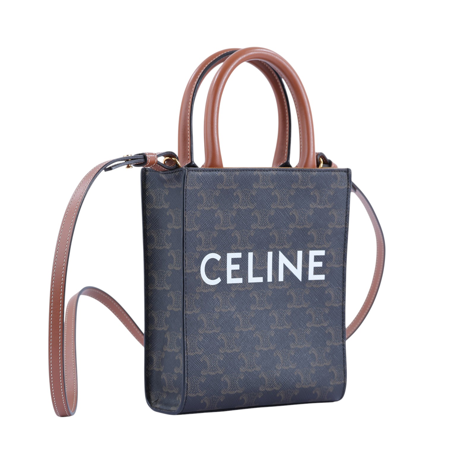 思琳 CELINE Triomphe帆布 迷你 直式 Cabas 肩背 手提包 194372BZK 凱旋門直立CABAS MINI 防塵袋