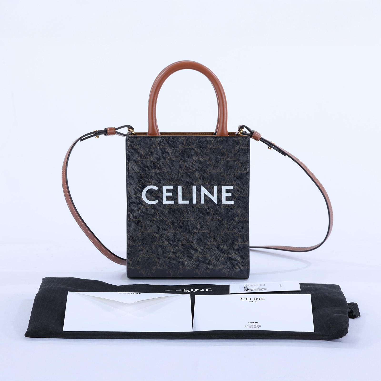 思琳 CELINE Triomphe帆布 迷你 直式 Cabas 肩背 手提包 194372BZK 凱旋門直立CABAS MINI 防塵袋