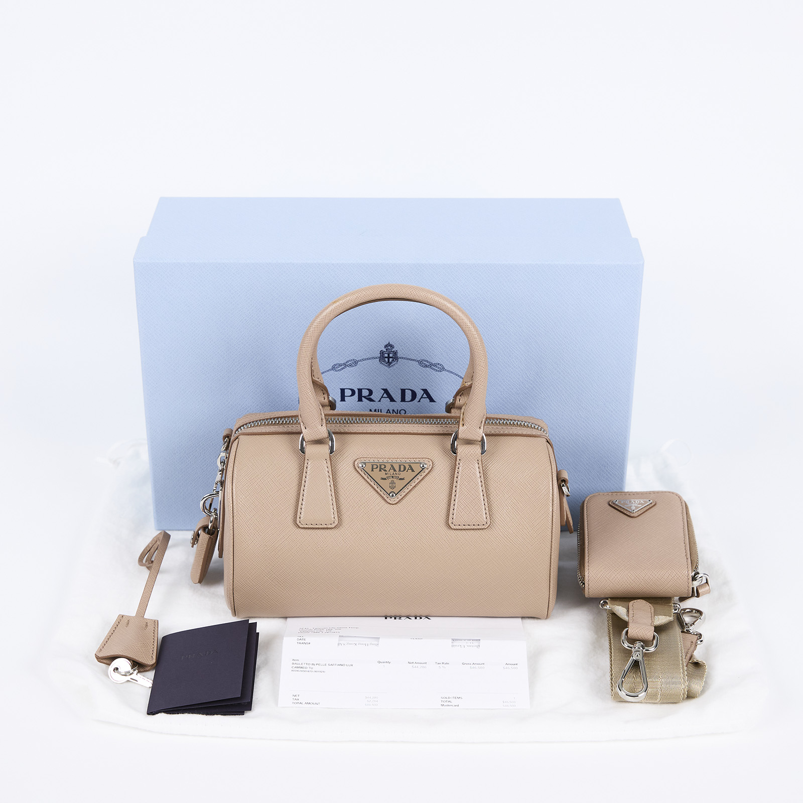普拉達 PRADA Saffiano 皮革 波士頓包 1BB846_NZV 奶茶波士頓 原廠盒子/防塵袋/購買證明