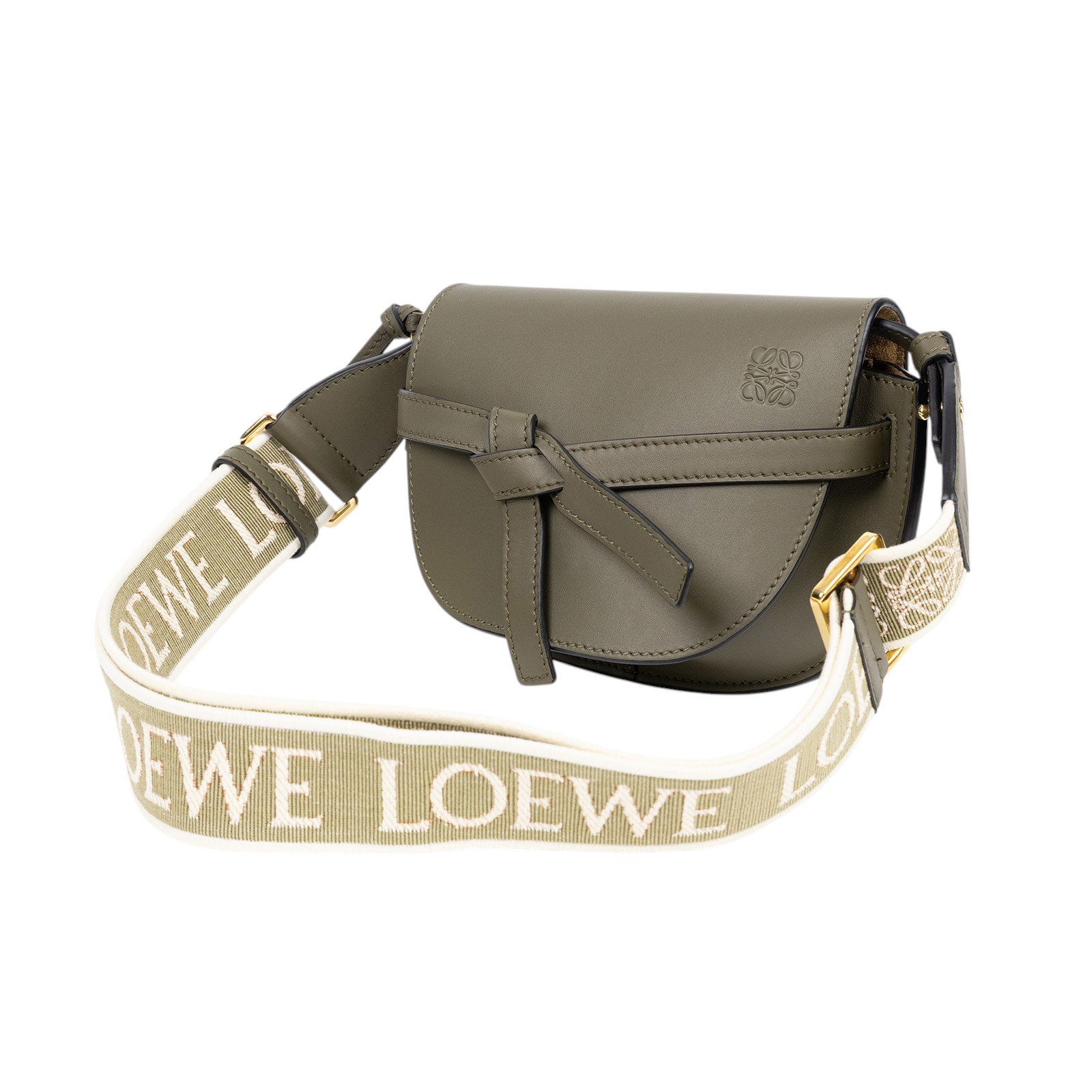羅意威 LOEWE Mini Gate Dual bag 迷你 小牛皮 肩背包 帆布背帶  墨綠帆布背帶GATE MINI 無附屬品