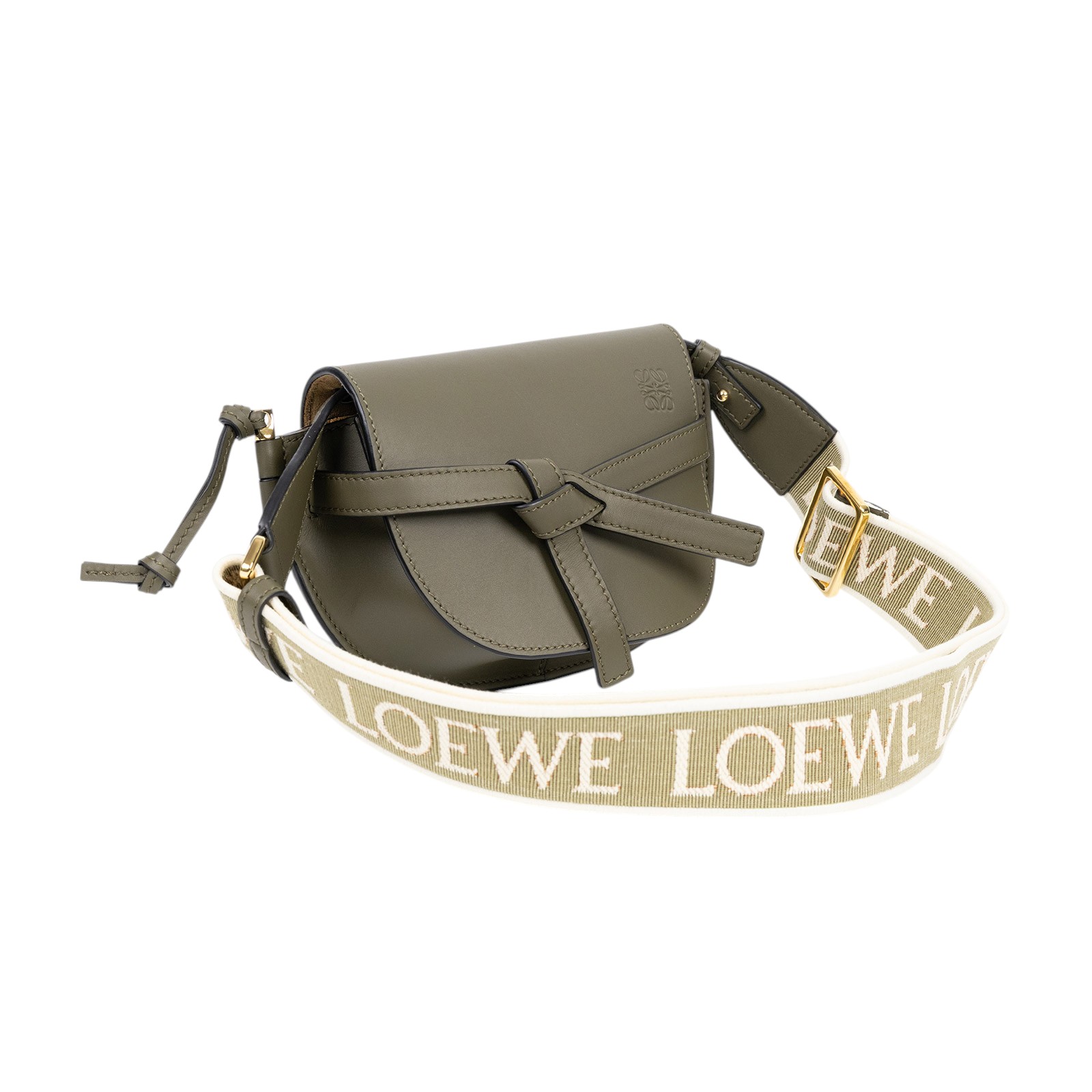 羅意威 LOEWE Mini Gate Dual bag 迷你 小牛皮 肩背包 帆布背帶  墨綠帆布背帶GATE MINI 無附屬品