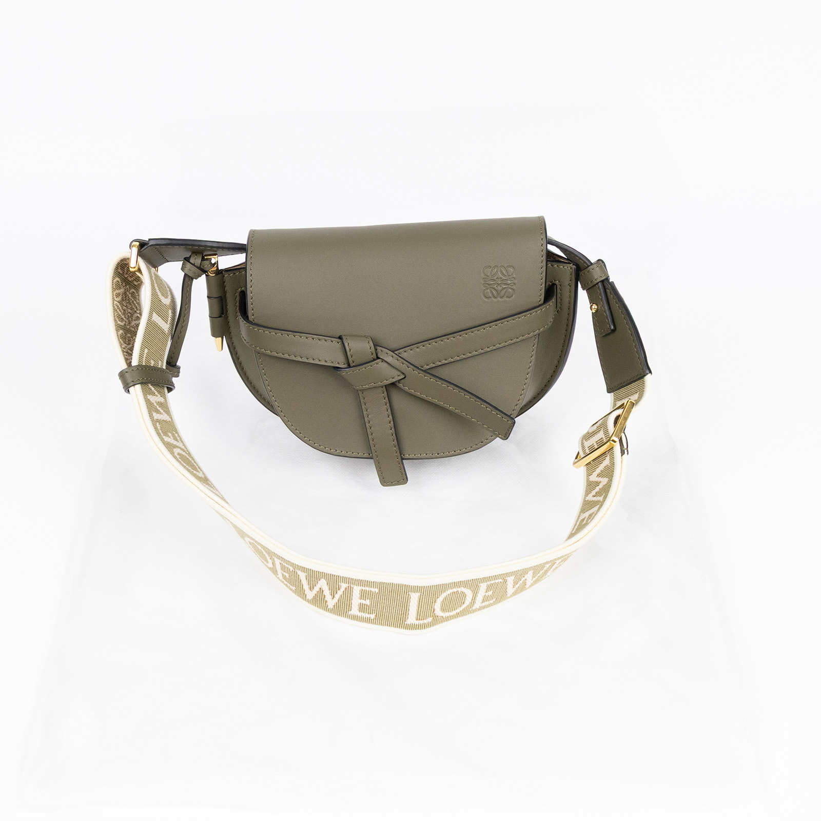 羅意威 LOEWE Mini Gate Dual bag 迷你 小牛皮 肩背包 帆布背帶  墨綠帆布背帶GATE MINI 無附屬品