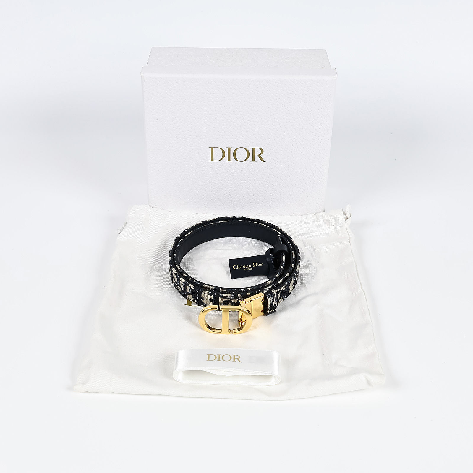 迪奧 CHRISTIAN DIOR 30 Montaigne 雙面皮帶 B0446UWEO 金釦老花皮帶 原廠盒子/防塵袋/腰帶尺寸#80長87.5 cm