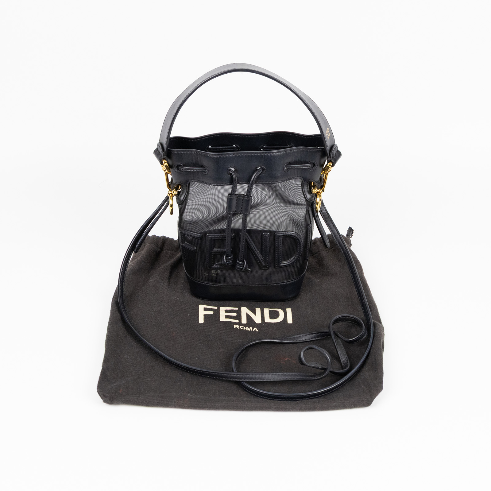 芬迪 FENDI Mon Tresor 皮革 迷你 手袋 8BS010AAYS 黑小水桶包 防塵袋