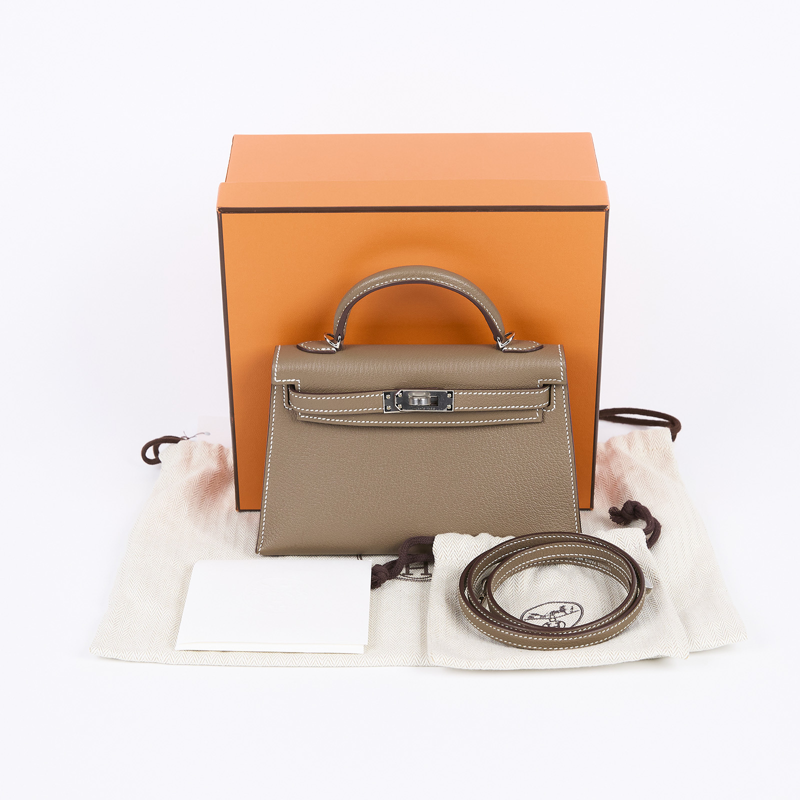 愛馬仕 Hermès Kelly Bag 凱莉包 mini KLM W刻 大象灰MINI KELLY Chevre 原廠盒子/防塵袋/背帶