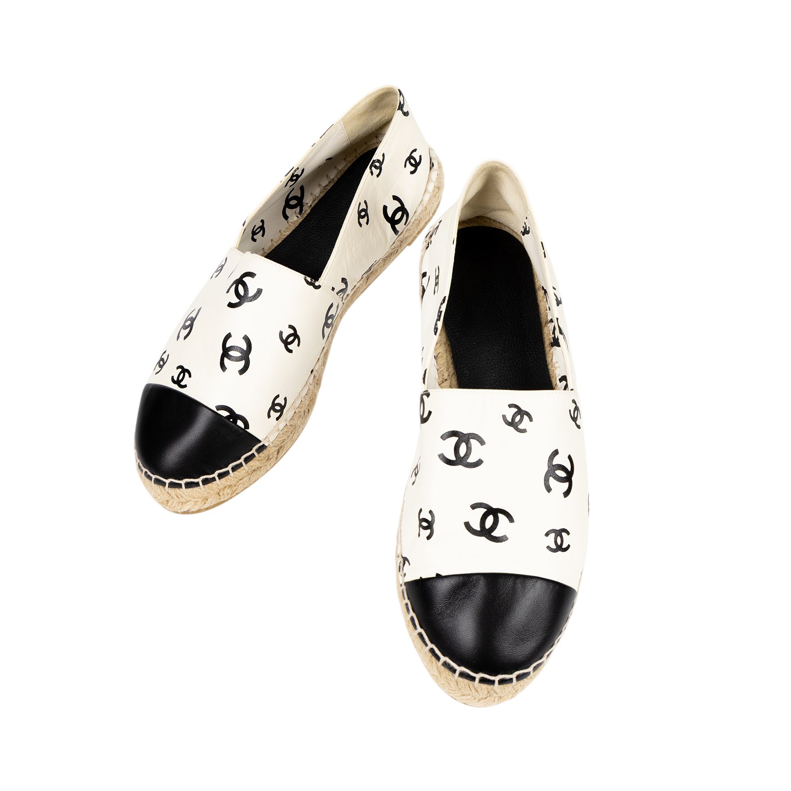 香奈兒 CHANEL Espadrilles 漁夫鞋 G38628_41 白底黑LOGO草編鞋 #41 無附屬品