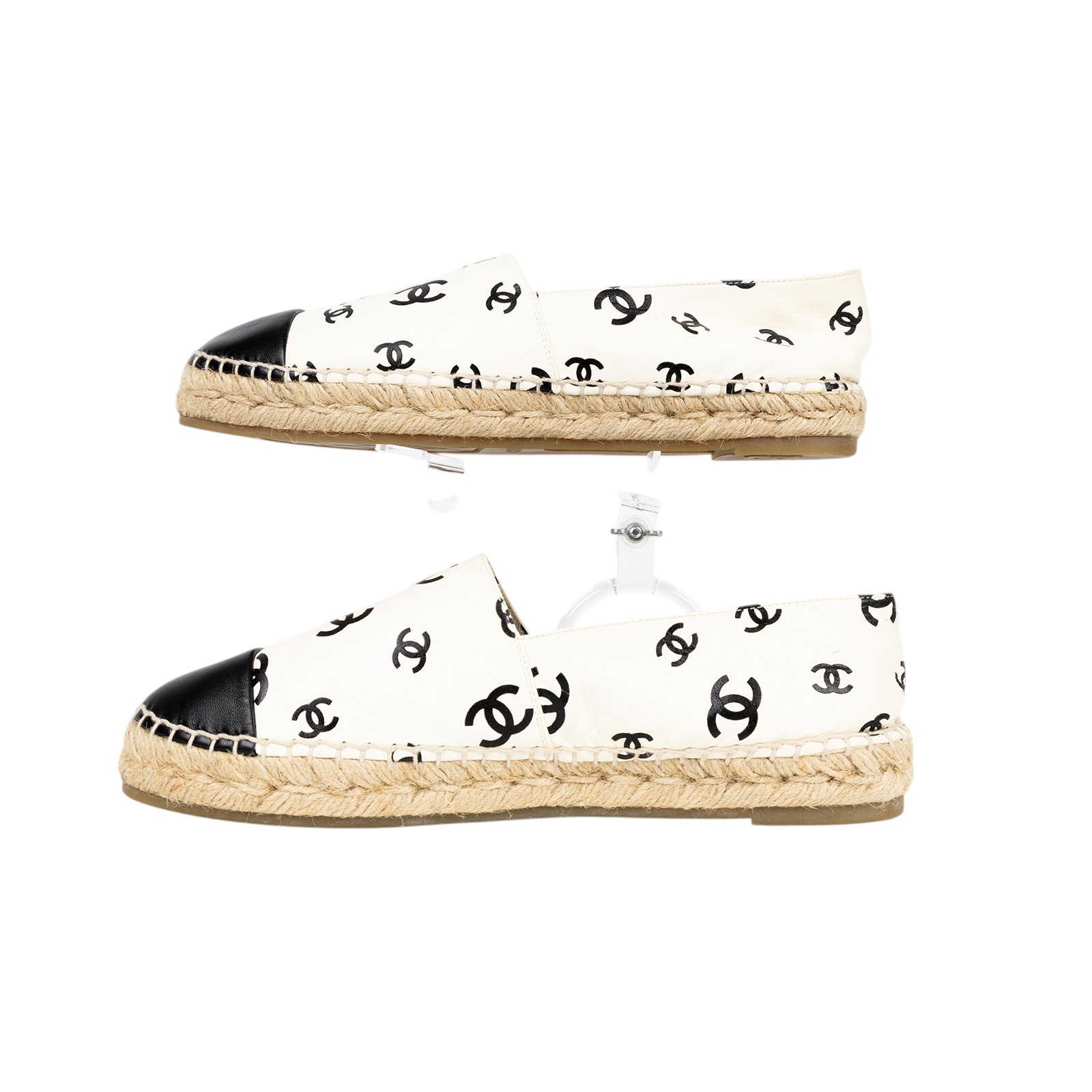 香奈兒 CHANEL Espadrilles 漁夫鞋 G38628_41 白底黑LOGO草編鞋 #41 無附屬品