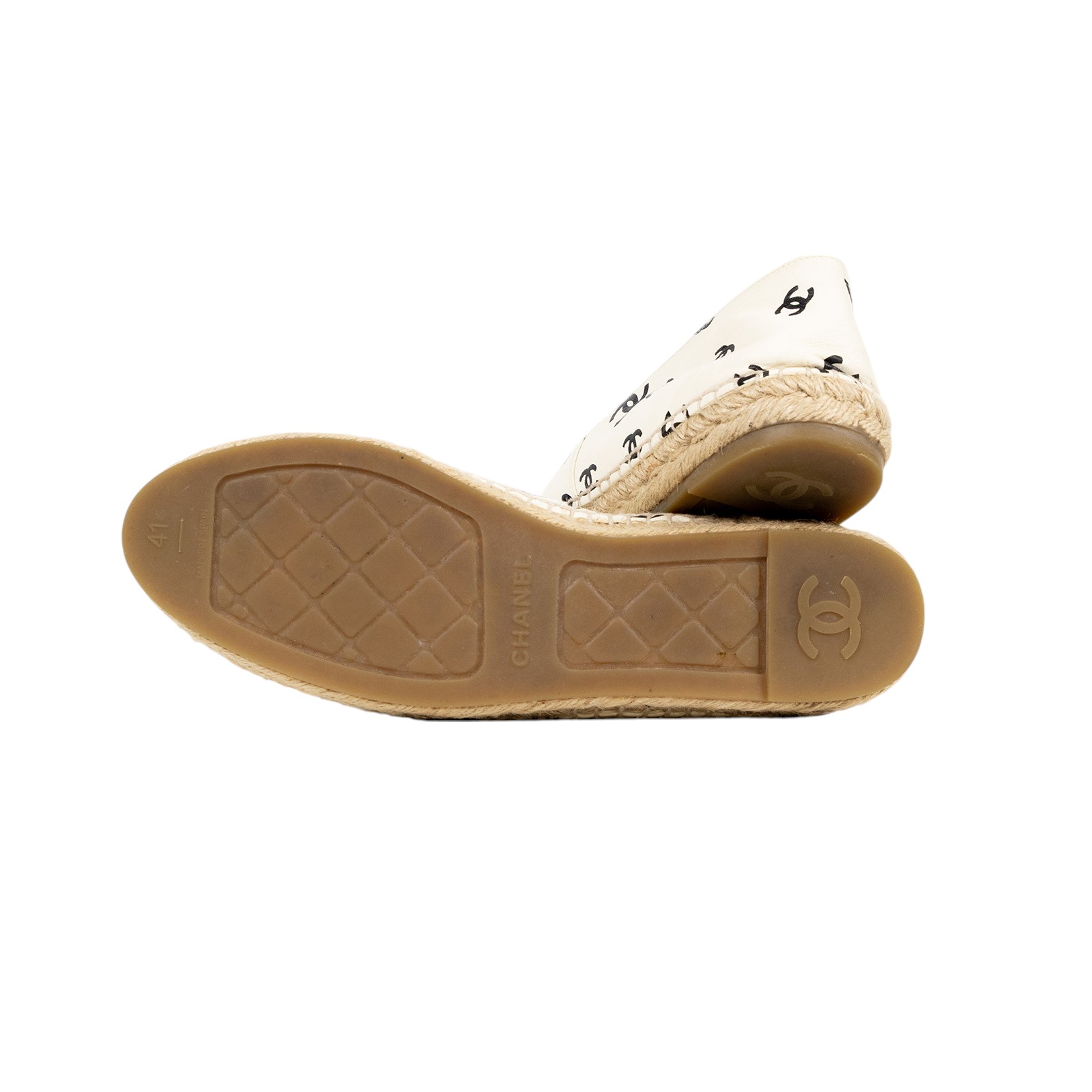 香奈兒 CHANEL Espadrilles 漁夫鞋 G38628_41 白底黑LOGO草編鞋 #41 無附屬品