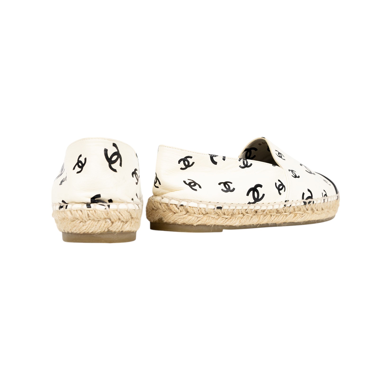 香奈兒 CHANEL Espadrilles 漁夫鞋 G38628_41 白底黑LOGO草編鞋 #41 無附屬品