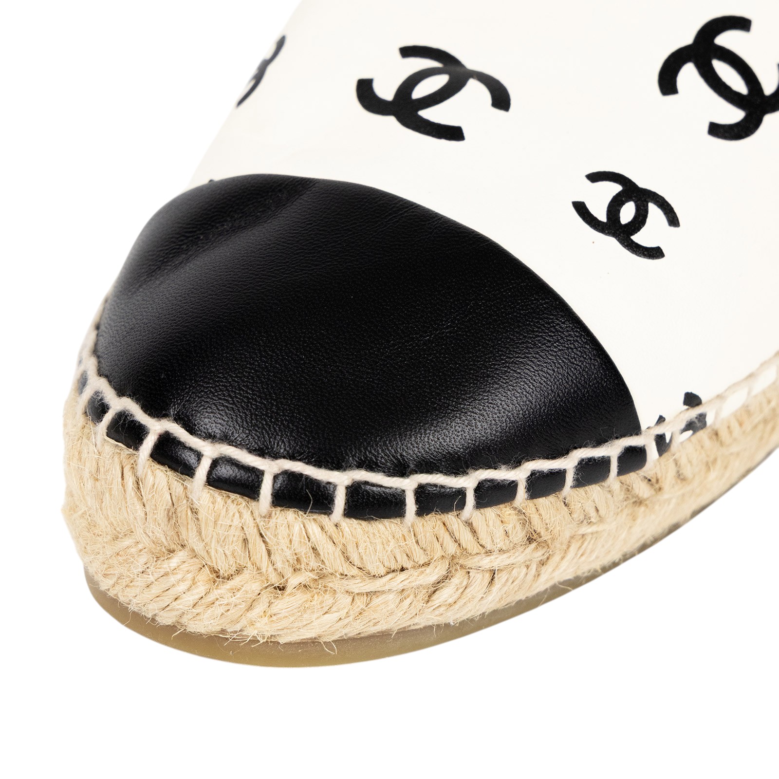 香奈兒 CHANEL Espadrilles 漁夫鞋 G38628_41 白底黑LOGO草編鞋 #41 無附屬品