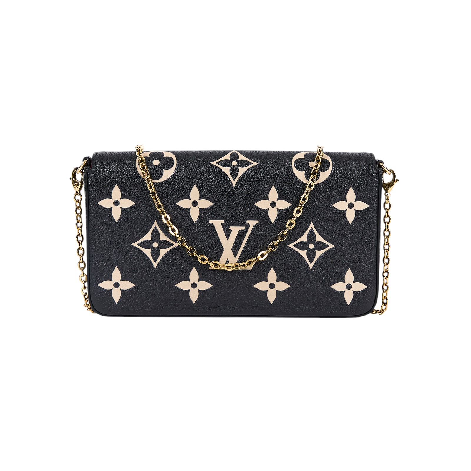 路易威登 LOUIS VUITTON Félicie Pochette 粒面壓花牛皮 翻蓋 斜背 鍊帶 肩背包 黑色 米白色 M82479 晶片款  原廠盒子/防塵袋