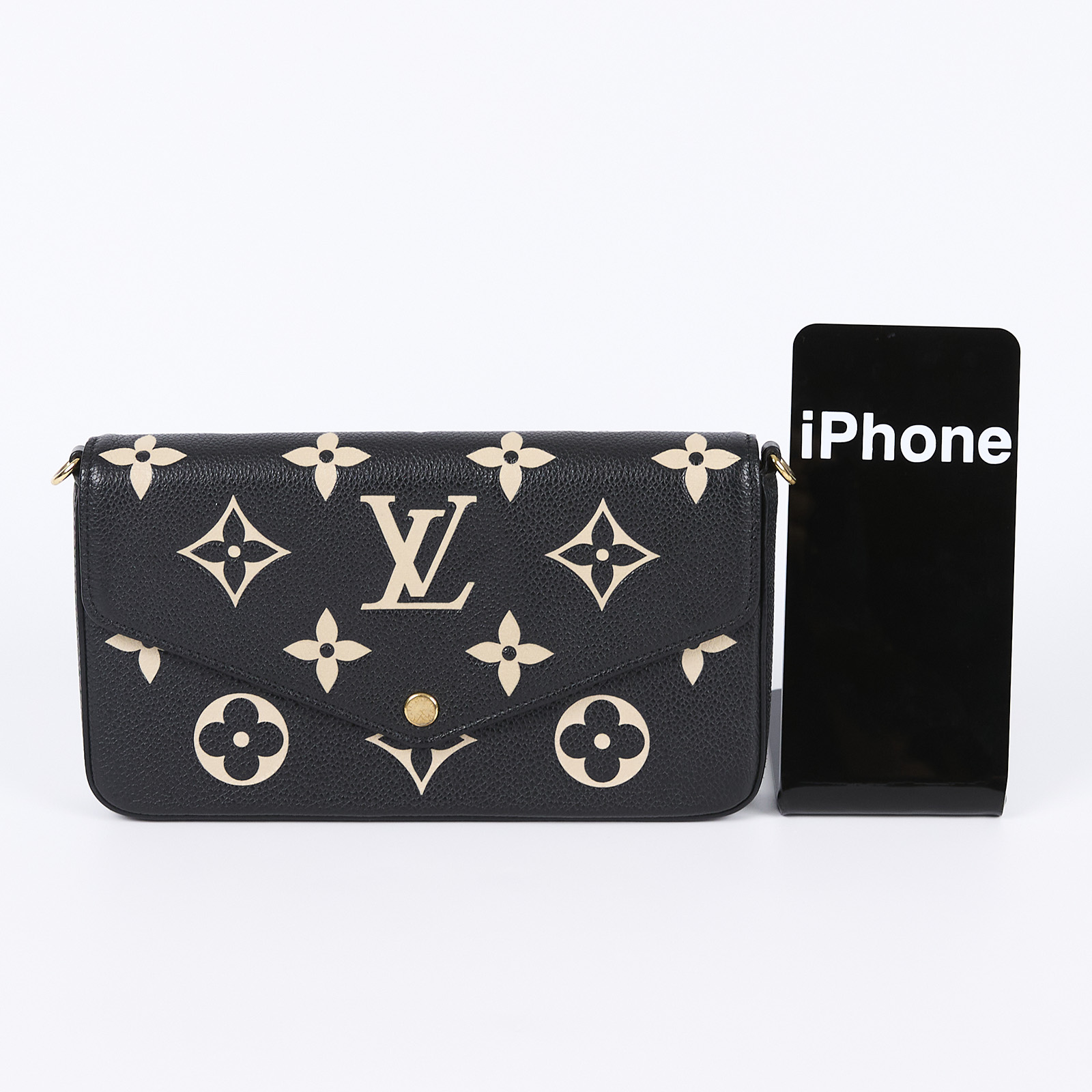 路易威登 LOUIS VUITTON Félicie Pochette 粒面壓花牛皮 翻蓋 斜背 鍊帶 肩背包 黑色 米白色 M82479 晶片款  原廠盒子/防塵袋