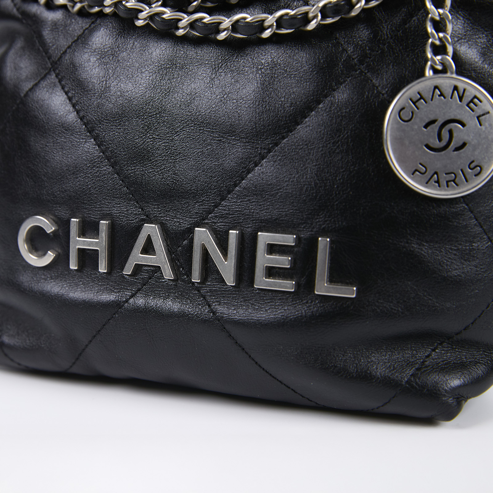 香奈兒 CHANEL 22 迷你 束口包 AS3980 晶片款 黑銀22包 MINI 原廠盒子/防塵袋/購買證明影本