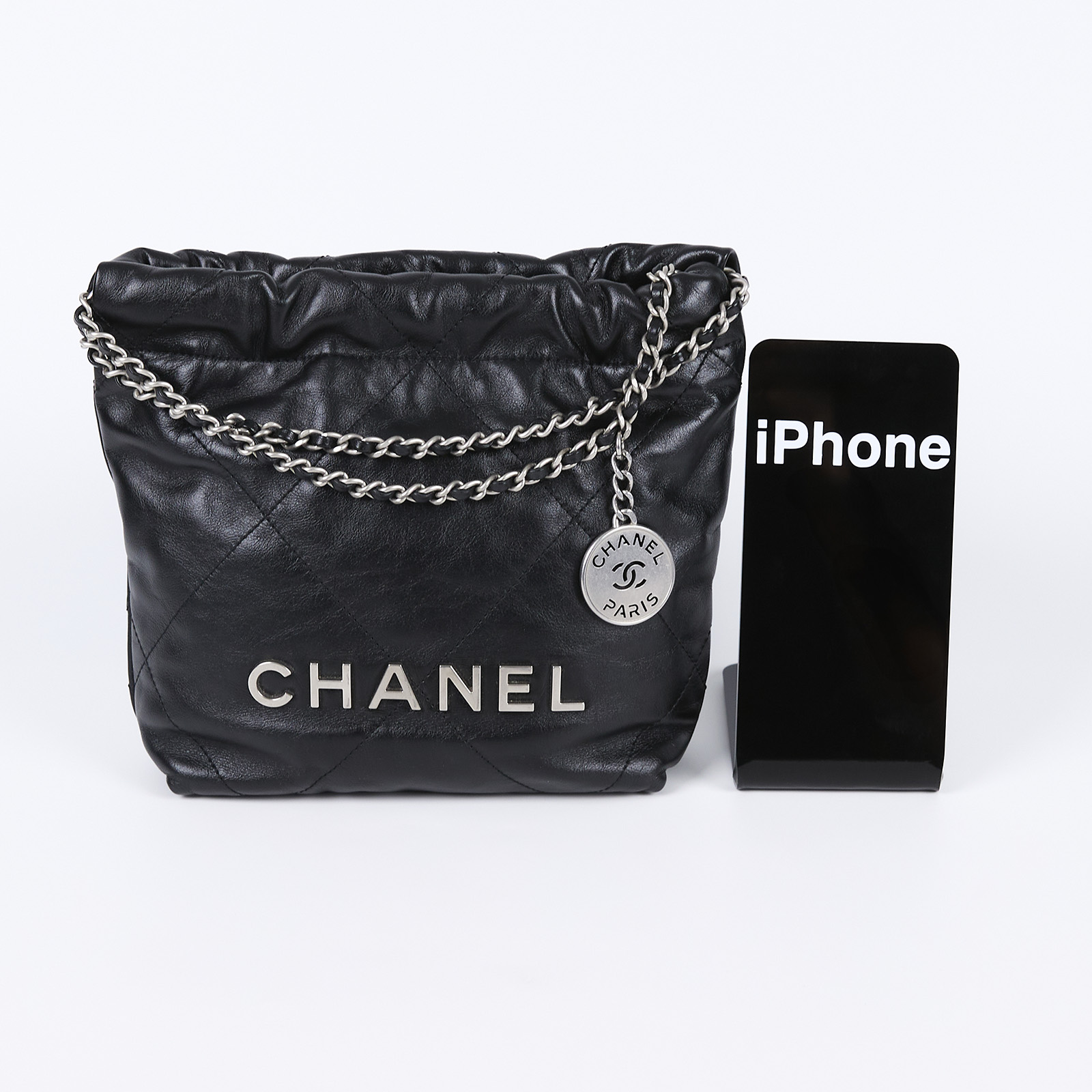 香奈兒 CHANEL 22 迷你 束口包 AS3980 晶片款 黑銀22包 MINI 原廠盒子/防塵袋/購買證明影本