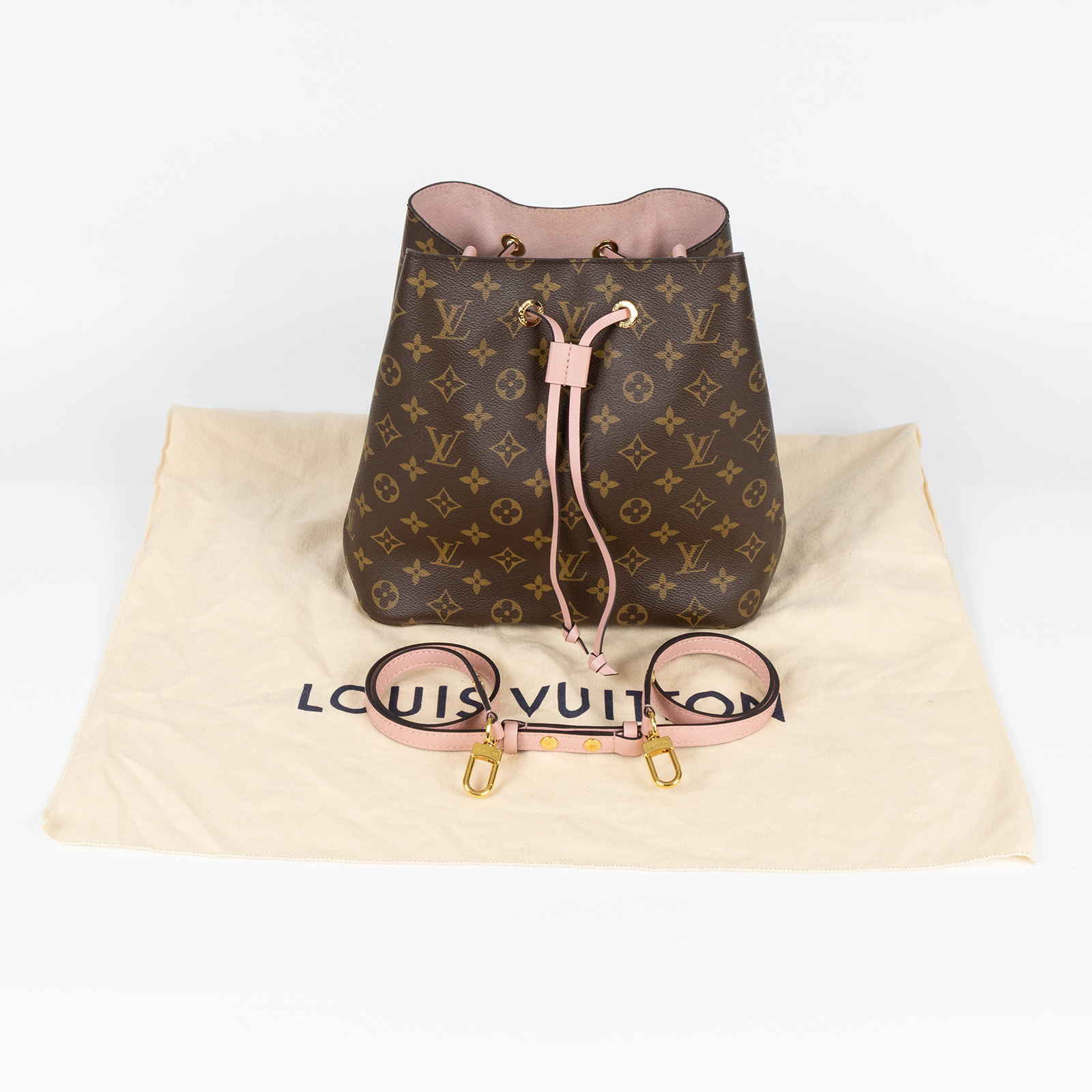 路易威登 LOUIS VUITTON NéoNoé MM 經典帆布 肩背 水桶包 粉紅色 M44022 原花粉NEO NOE 防塵袋