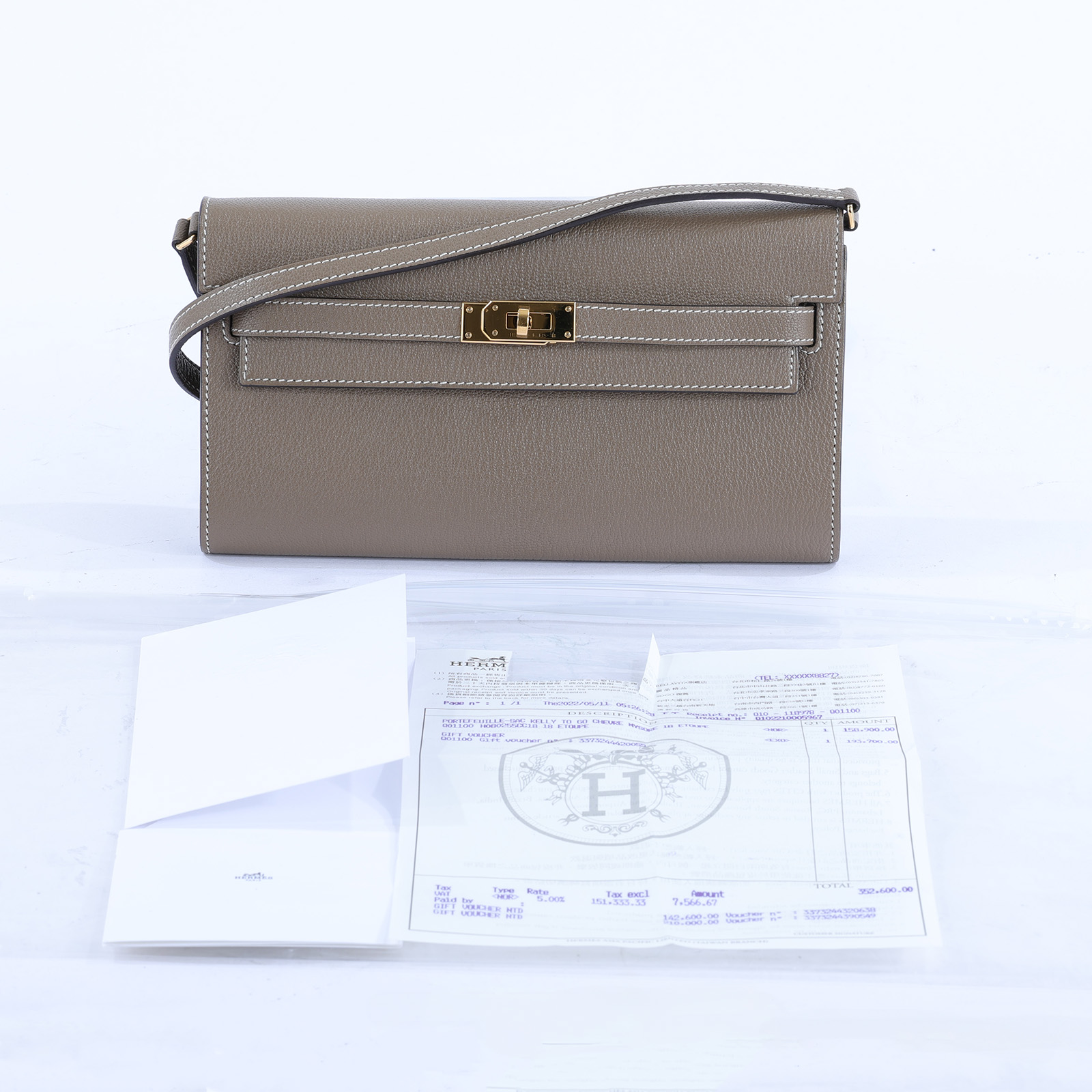 愛馬仕 Hermès Kelly to go 長夾肩背包 KLG U刻 大象灰KELLY TO GO 購買證明