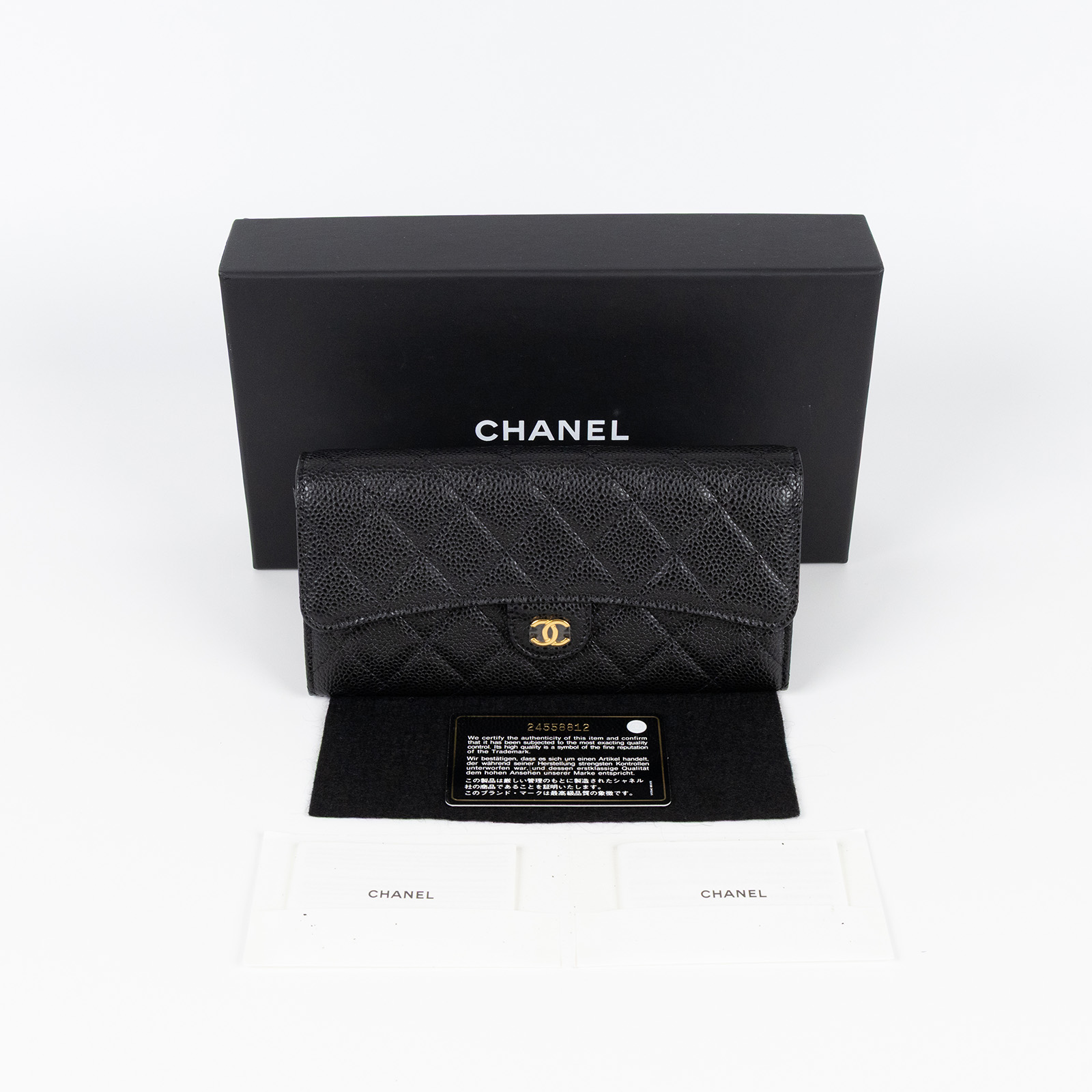 香奈兒 CHANEL 荔枝皮 扣式 翻蓋 二折長夾 AP0241 24開黑荔枝COCO長夾 原廠盒子/保證卡