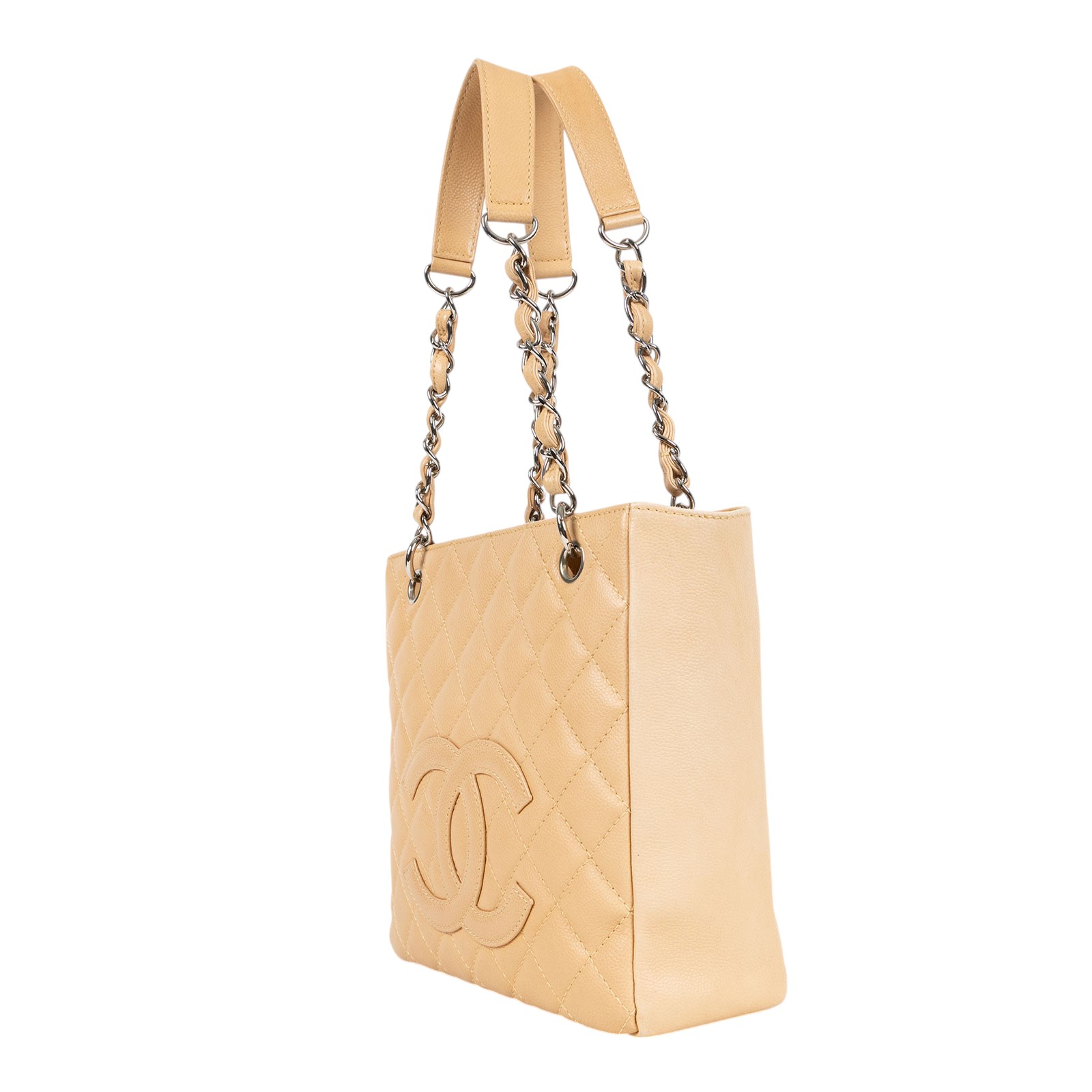 香奈兒 CHANEL PST Petite Shopping Tote CC Logo 菱格 荔枝紋 肩背 托特包 A20994 12開奶茶荔枝PST 防塵袋/保證卡