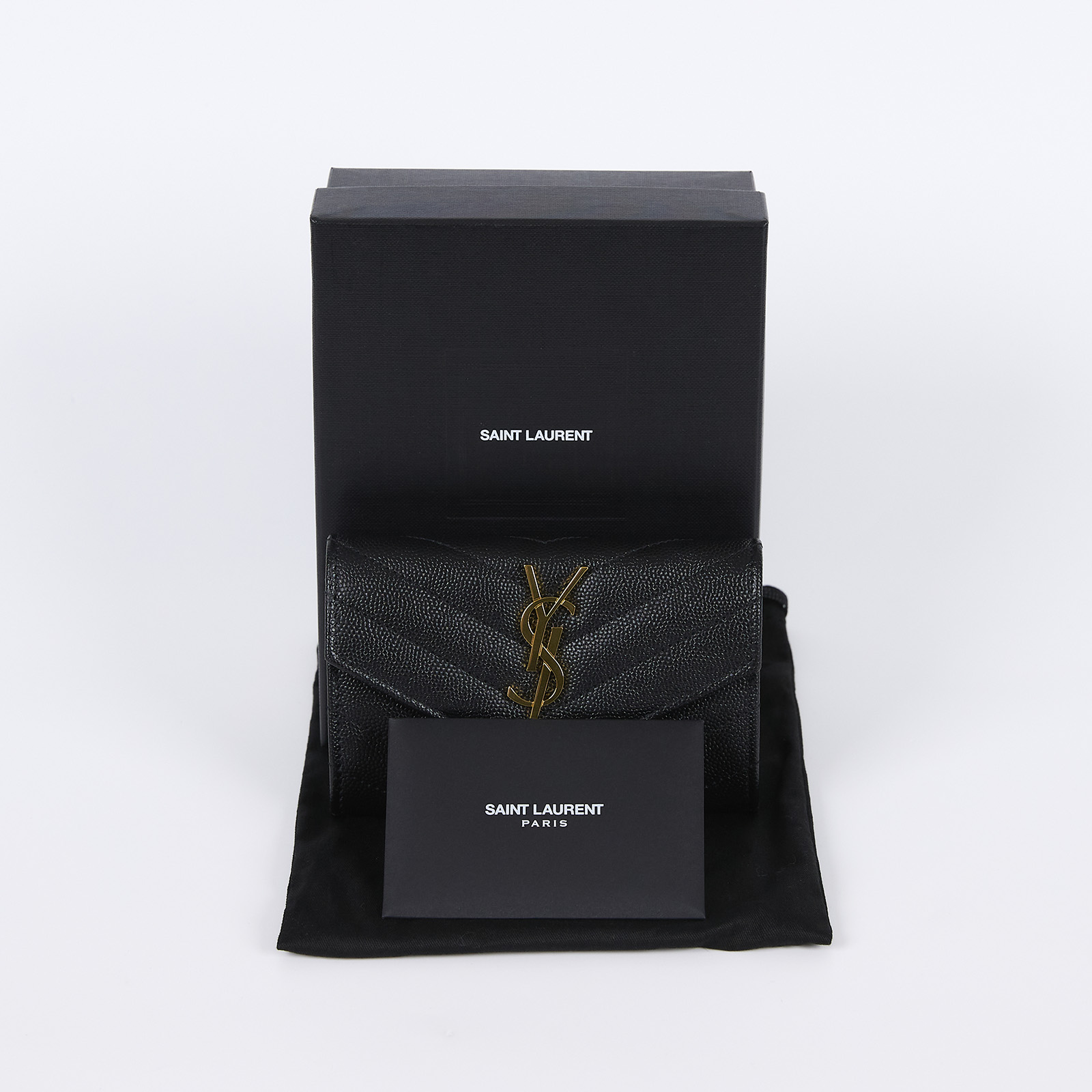 聖羅蘭 YSL SAINT LAURENT 錢包 卡片夾  黑金魚子醬卡包 原廠盒子/防塵袋