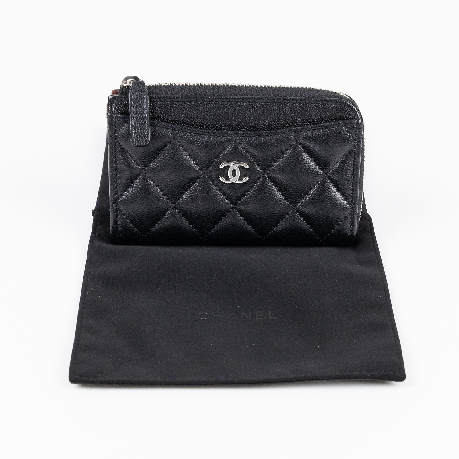 香奈兒 CHANEL CC logo 菱格紋 拉鍊 卡夾 零錢包 AP3179 黑荔枝卡包 防塵袋