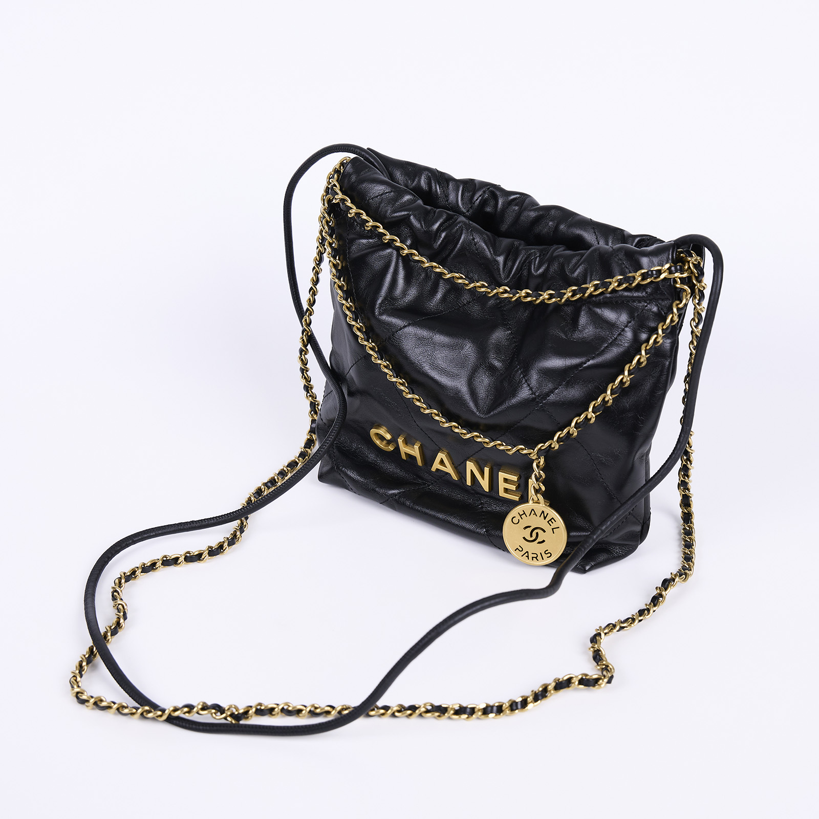 香奈兒 CHANEL 22 迷你 束口包 AS3980 晶片款 黑金22包 MINI 防塵袋
