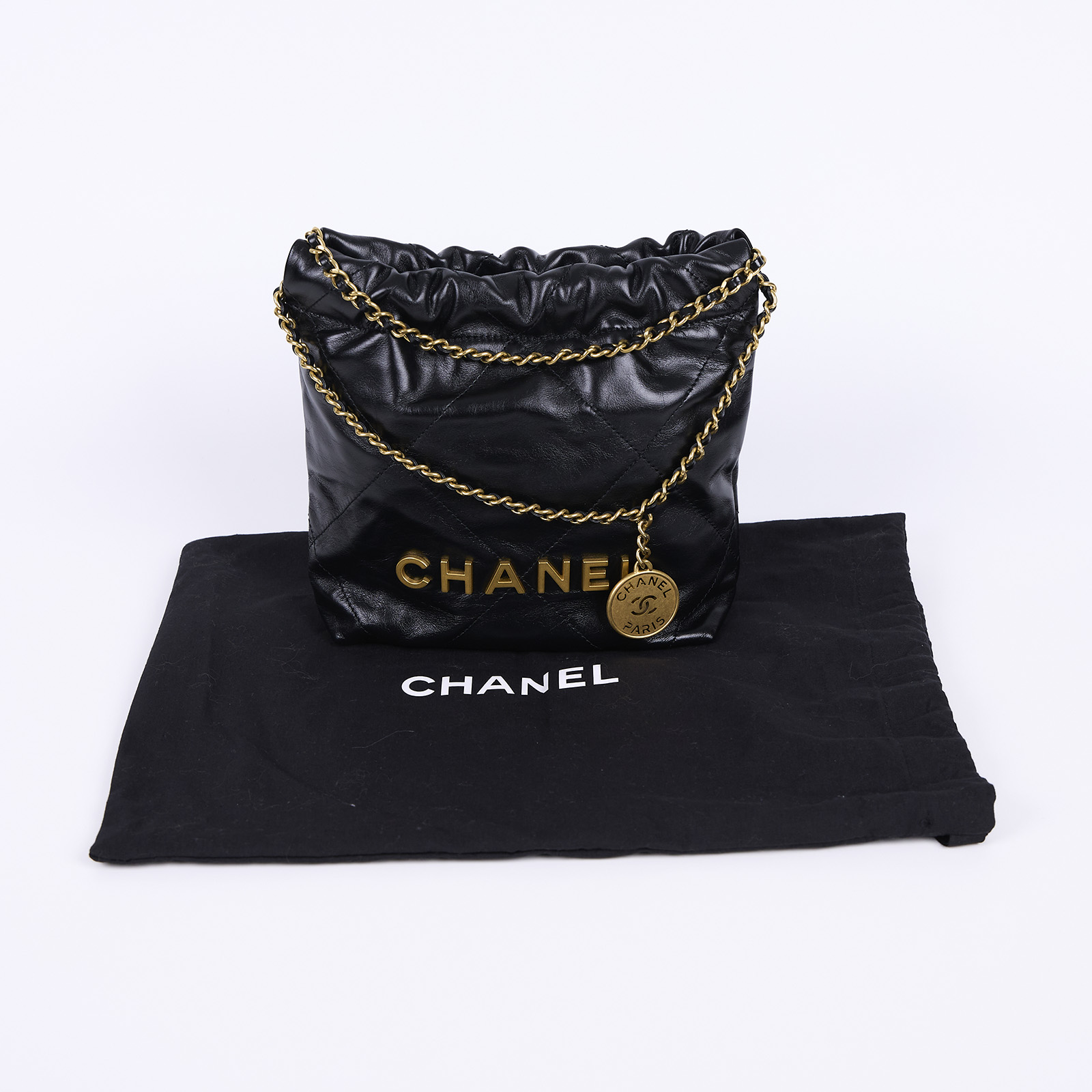 香奈兒 CHANEL 22 迷你 束口包 AS3980 晶片款 黑金22包 MINI 防塵袋