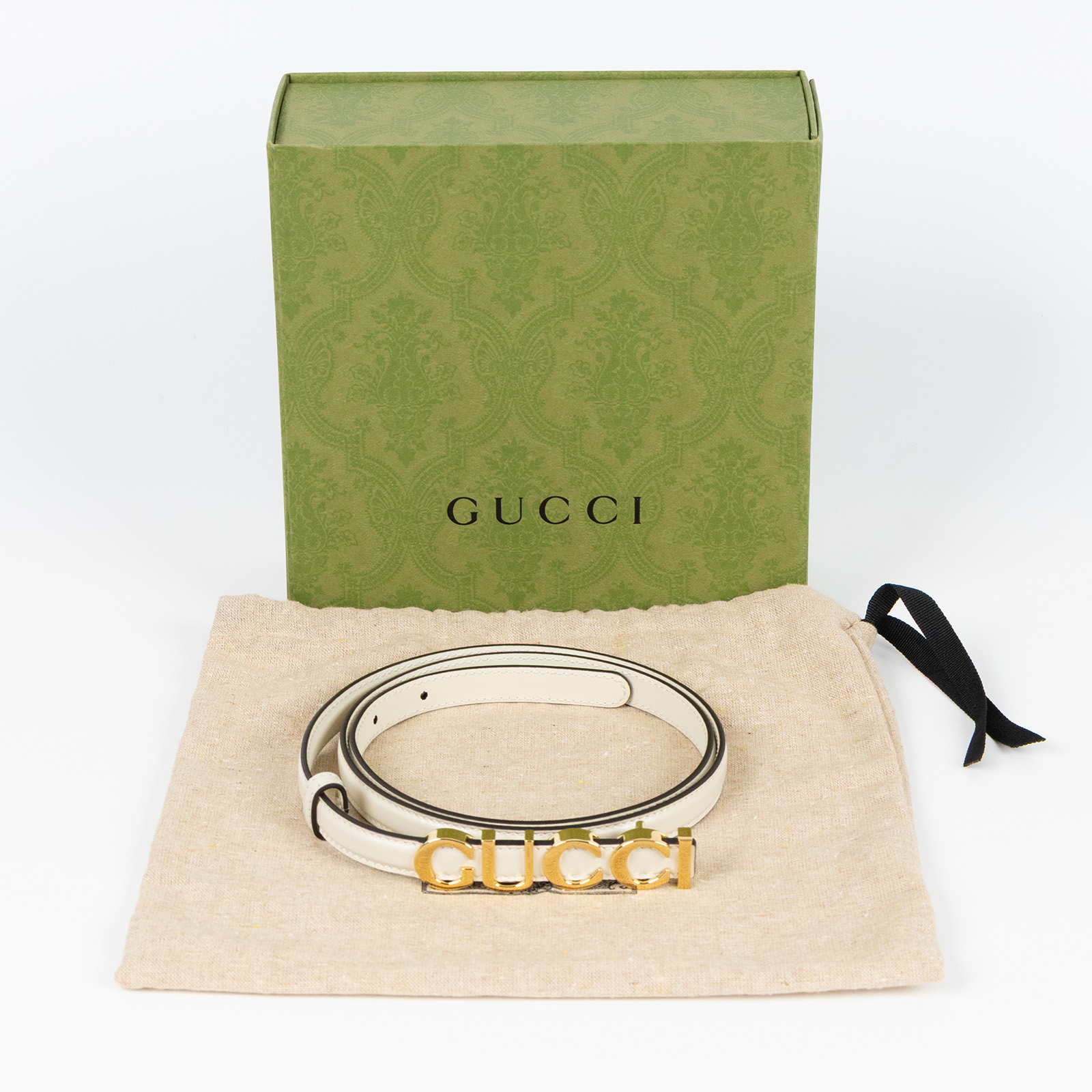 古馳 GUCCI 壓釦 窄版 皮帶 751602_90 白金字母LODO釦窄版皮帶 防塵袋/原廠盒子