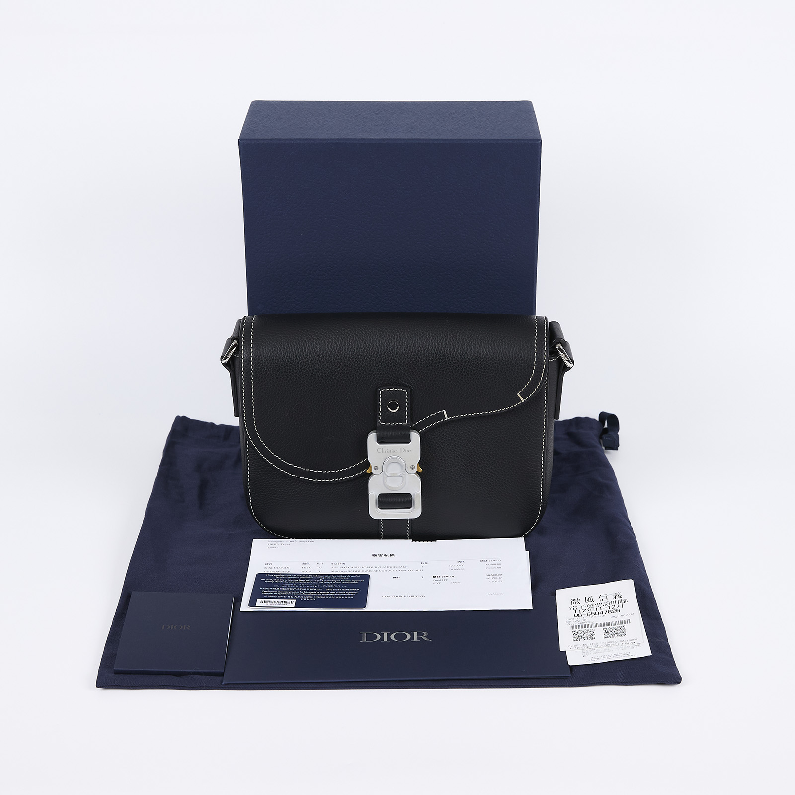 迪奧 CHRISTIAN DIOR Saddle 小型 翻蓋 郵差包 皮革 1ADPO049YKK 黑SADDLE側背包 原廠盒子/防塵袋/購買證明