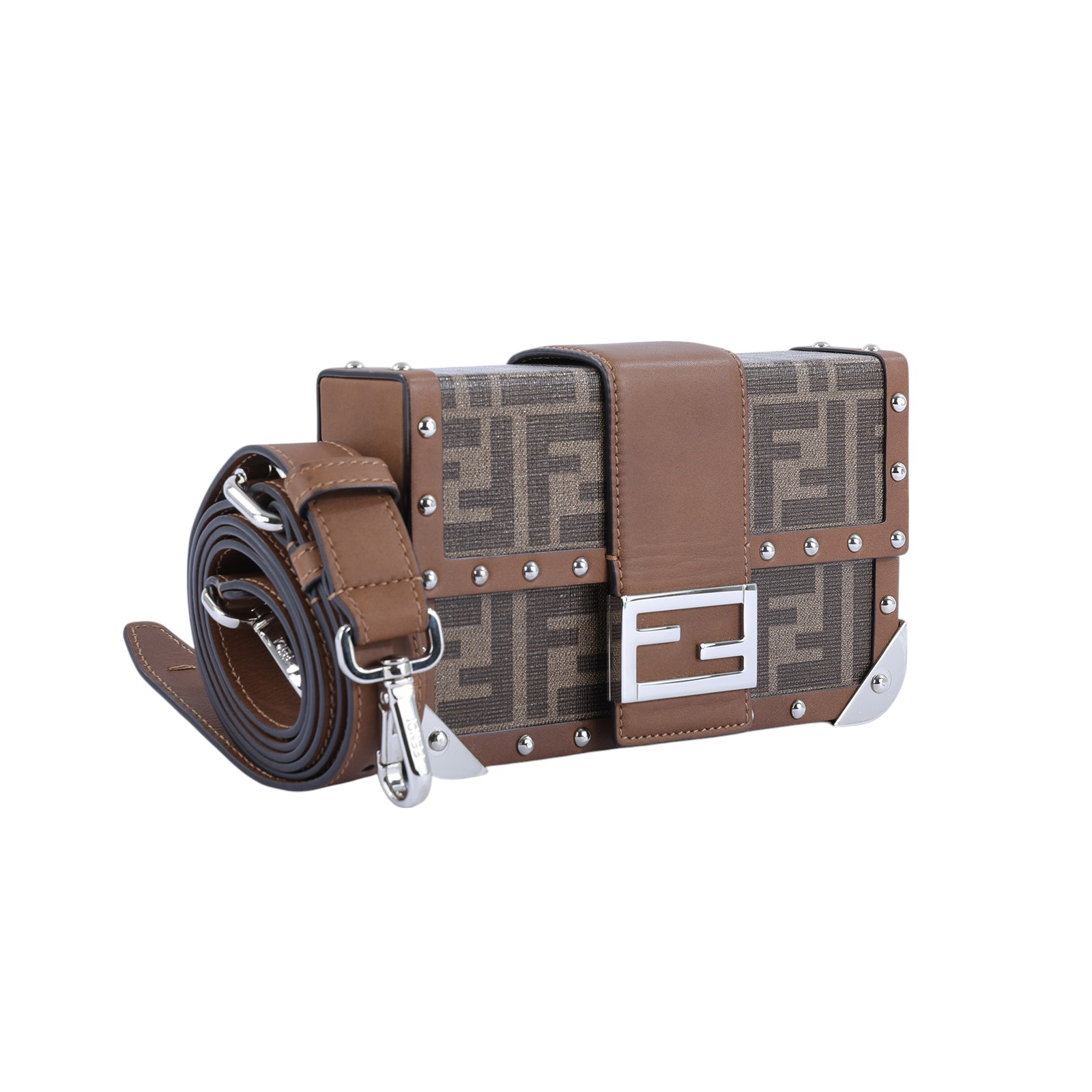 芬迪 FENDI Baguette Trunk Small Fabric Bag 硬殼 斜背包 7VA507A8V3 棕硬殼包 防塵袋