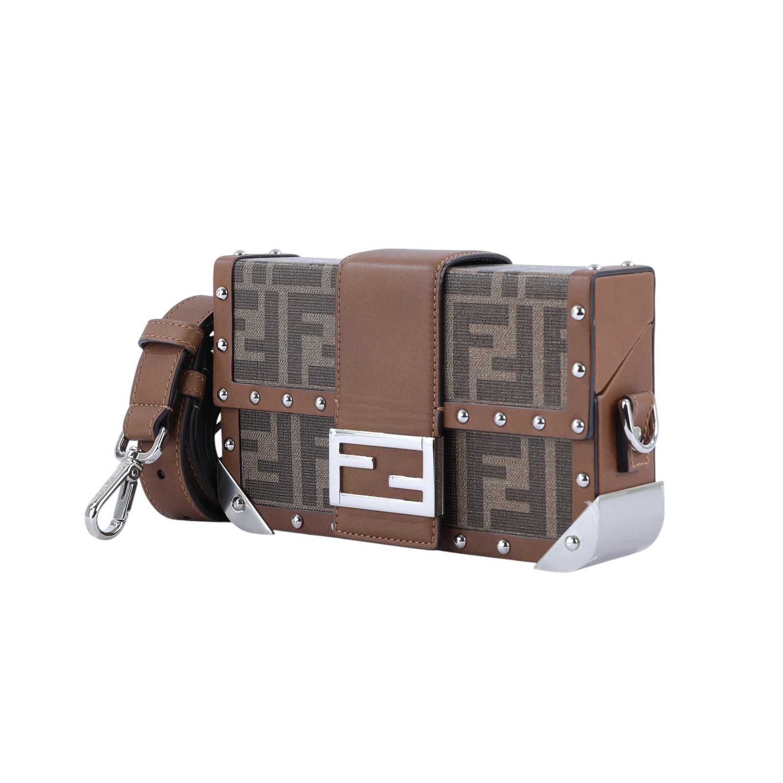 芬迪 FENDI Baguette Trunk Small Fabric Bag 硬殼 斜背包 7VA507A8V3 棕硬殼包 防塵袋