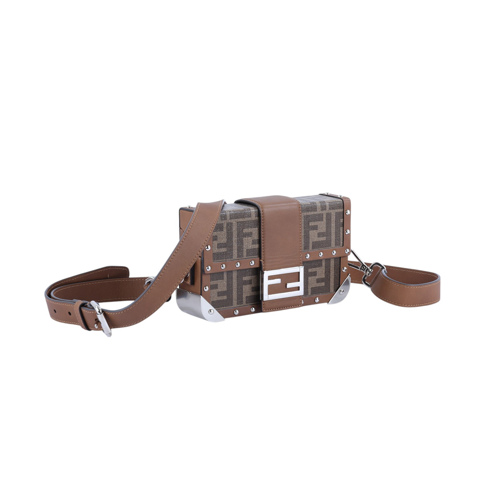 芬迪 FENDI Baguette Trunk Small Fabric Bag 硬殼 斜背包 7VA507A8V3 棕硬殼包 防塵袋