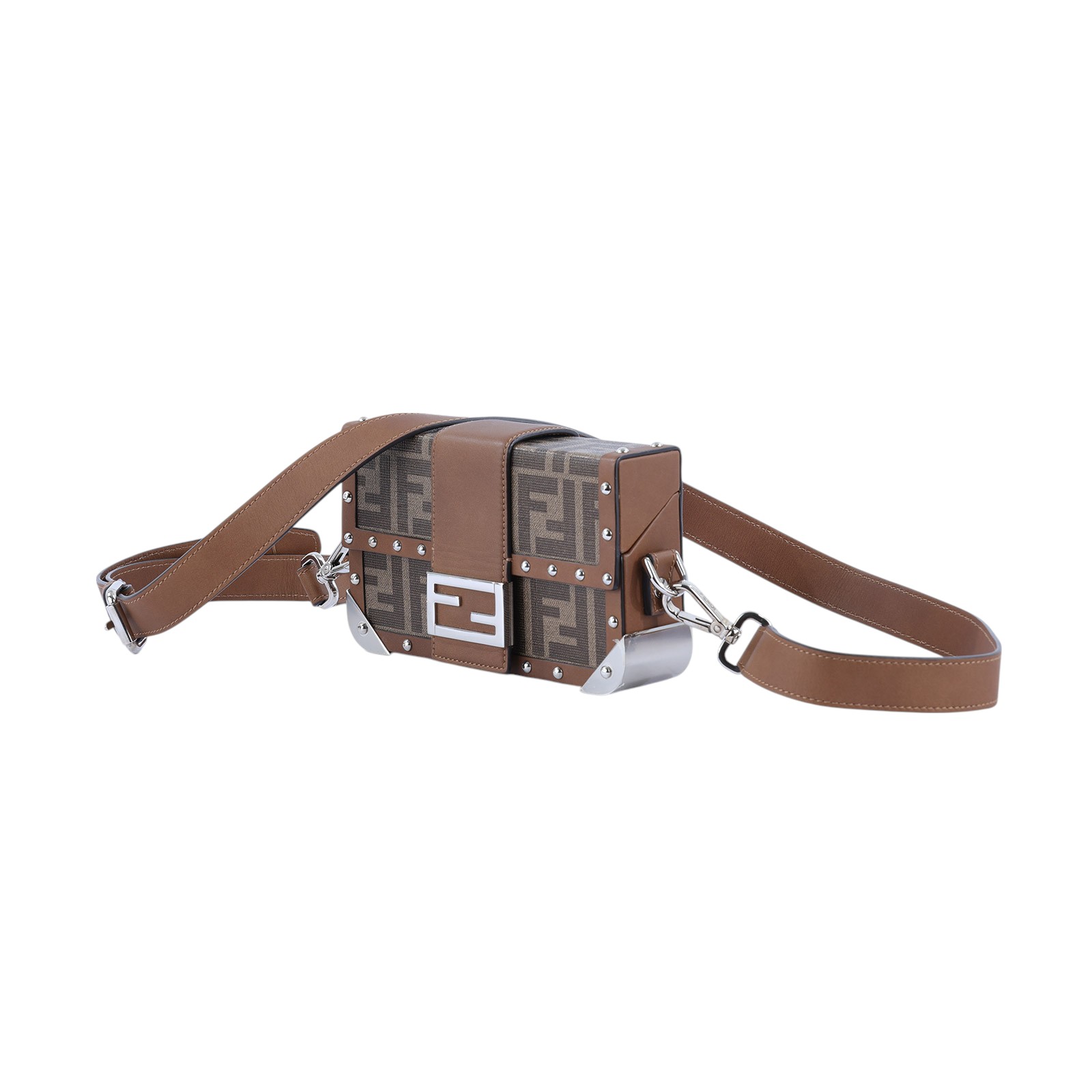 芬迪 FENDI Baguette Trunk Small Fabric Bag 硬殼 斜背包 7VA507A8V3 棕硬殼包 防塵袋