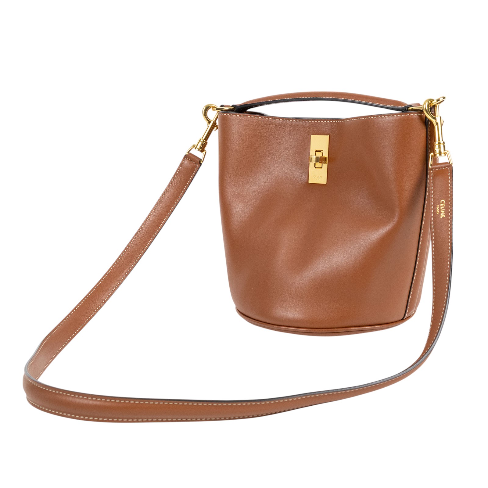 思琳 CELINE Teen Bucket 16 光滑牛皮革 水桶包 197573CR4 棕水桶包 TEEN bucket16 防塵袋