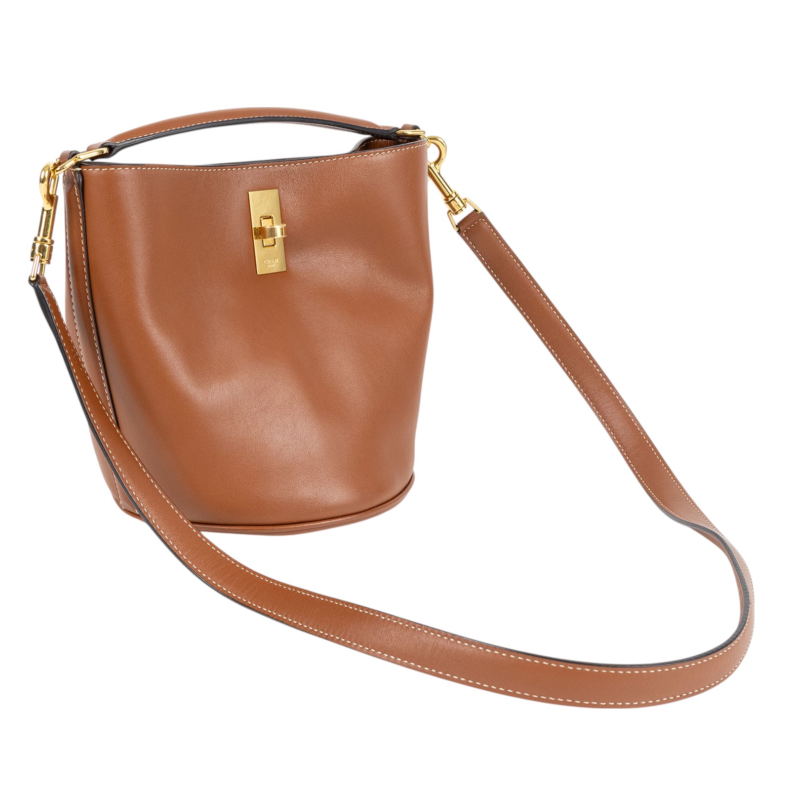思琳 CELINE Teen Bucket 16 光滑牛皮革 水桶包 197573CR4 棕水桶包 TEEN bucket16 防塵袋