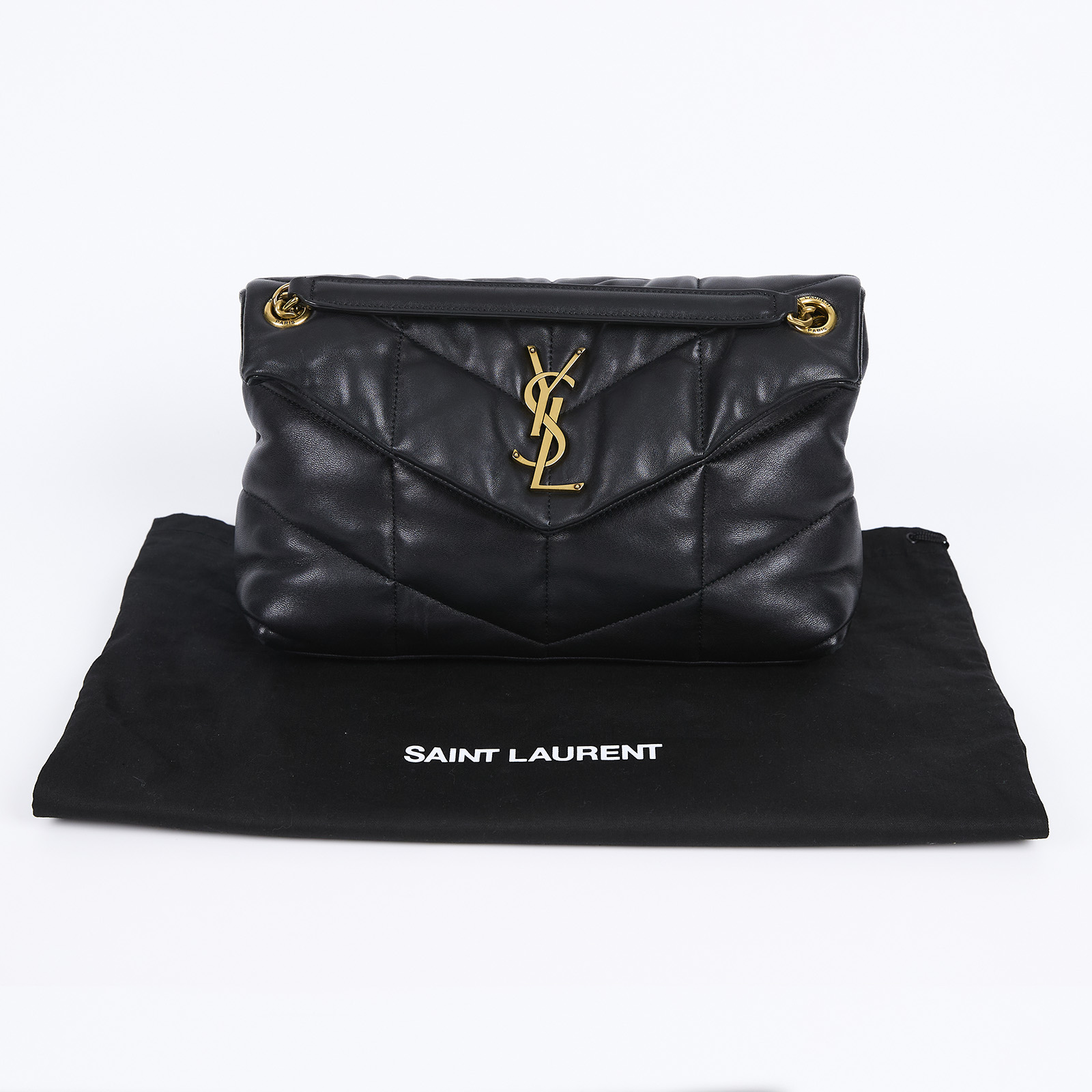 聖羅蘭 YSL SAINT LAURENT Puffer 絎縫納帕皮包 小型 5774761EL07 黑金PUFFER SMALL 防塵袋