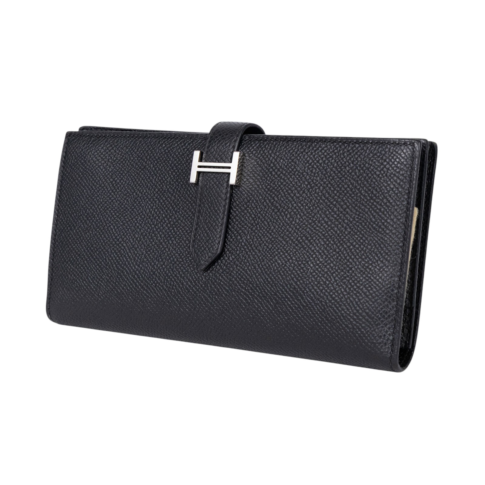 愛馬仕 Hermès Bearn 長夾 BEARNL D刻 黑銀BEARN長夾 原廠盒子