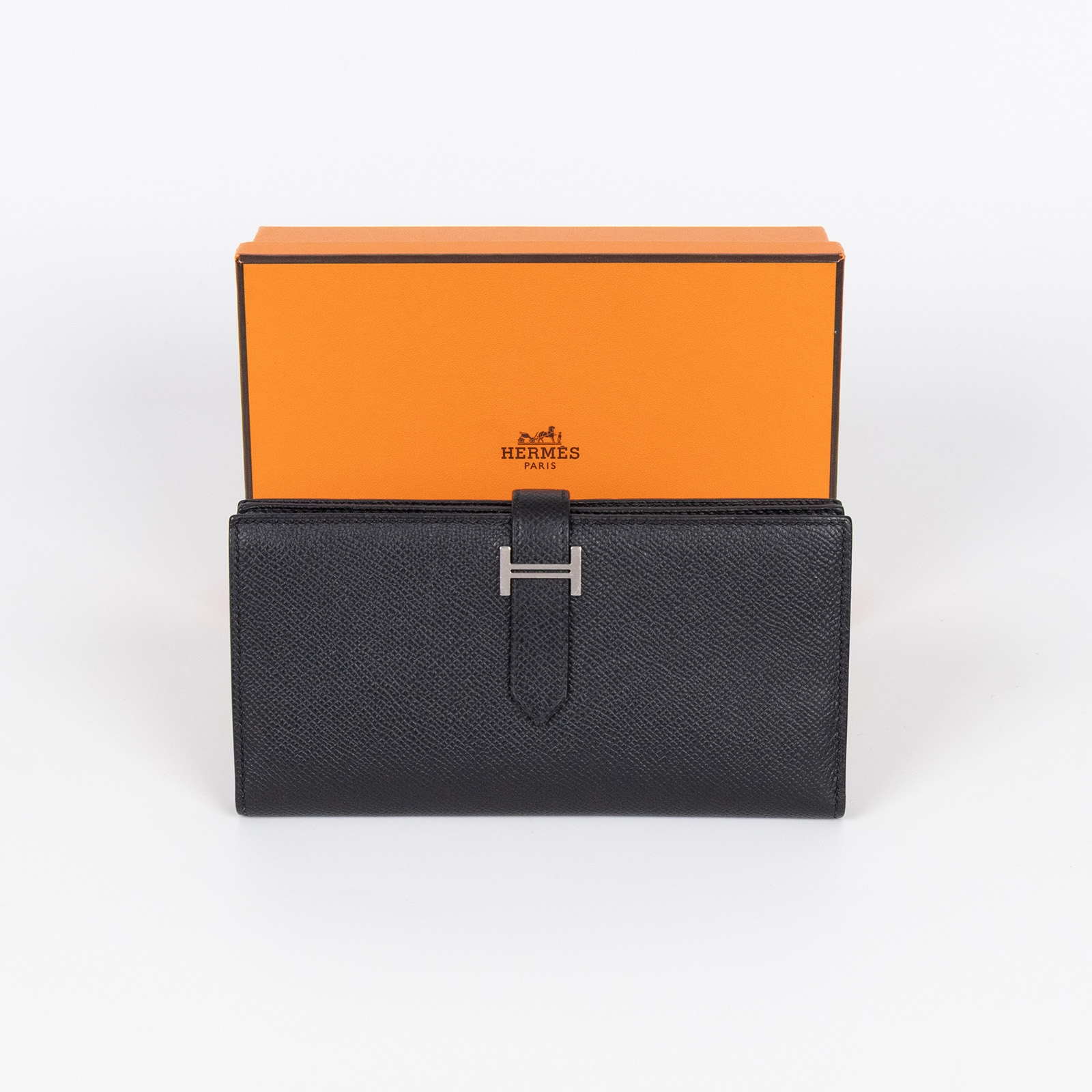 愛馬仕 Hermès Bearn 長夾 BEARNL D刻 黑銀BEARN長夾 原廠盒子