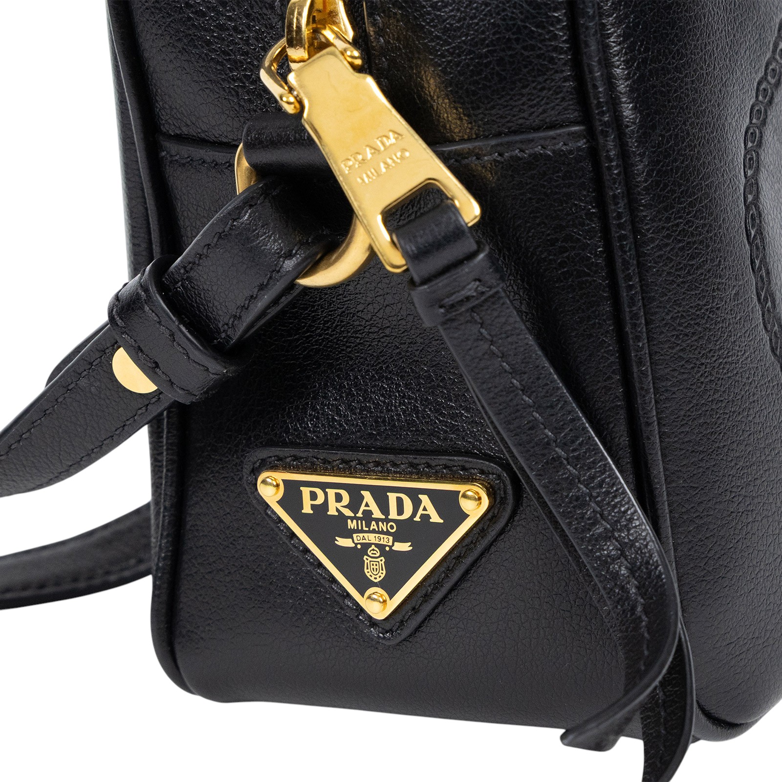 普拉達 PRADA Jacquard 相機包 1BH089_2EBJ 黑皮革相機包 防塵袋/保證卡