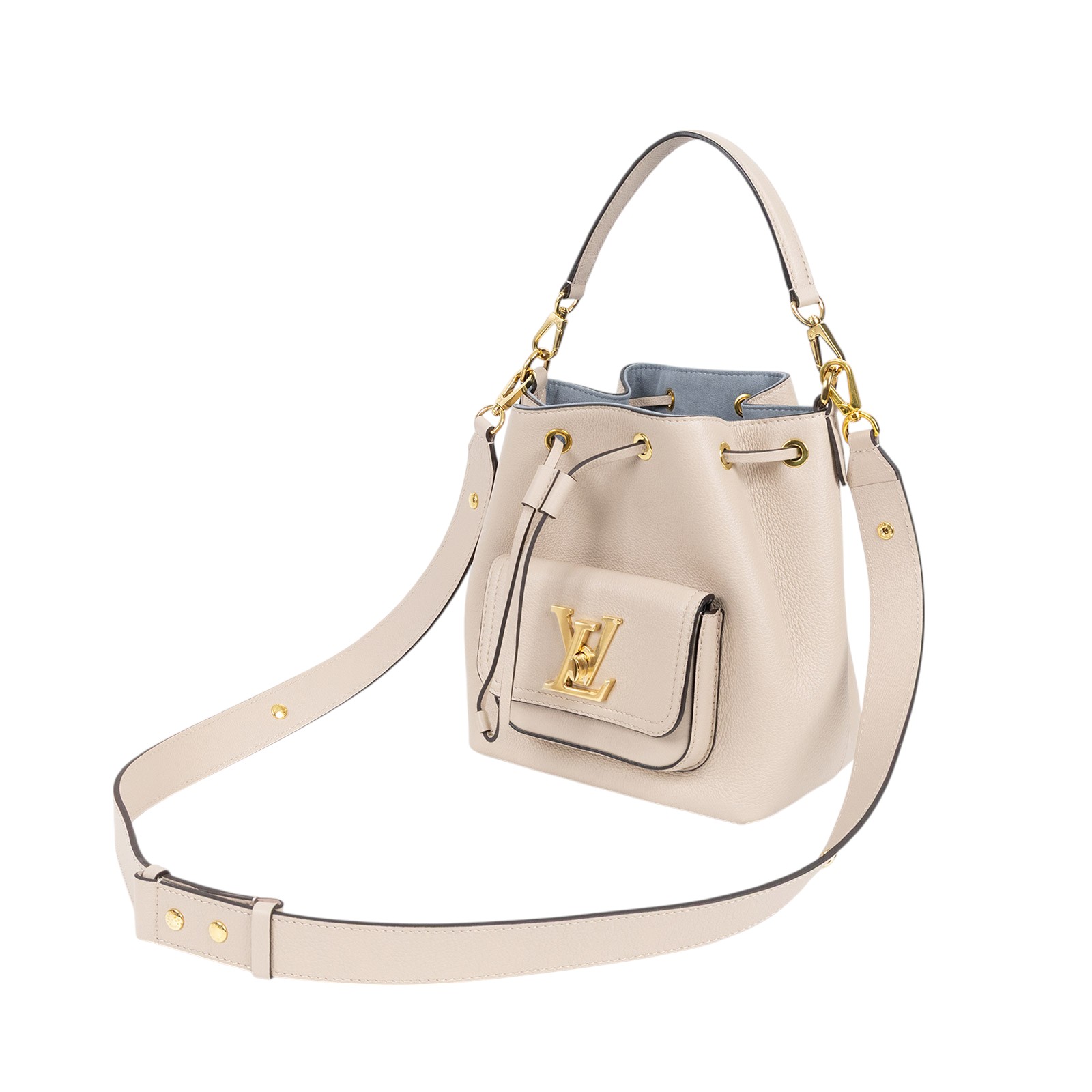 路易威登 LOUIS VUITTON Lockme 水桶包 香檳袋 M57688 晶片款 灰褐LOCKME水桶包 防塵袋/背帶/購買證明