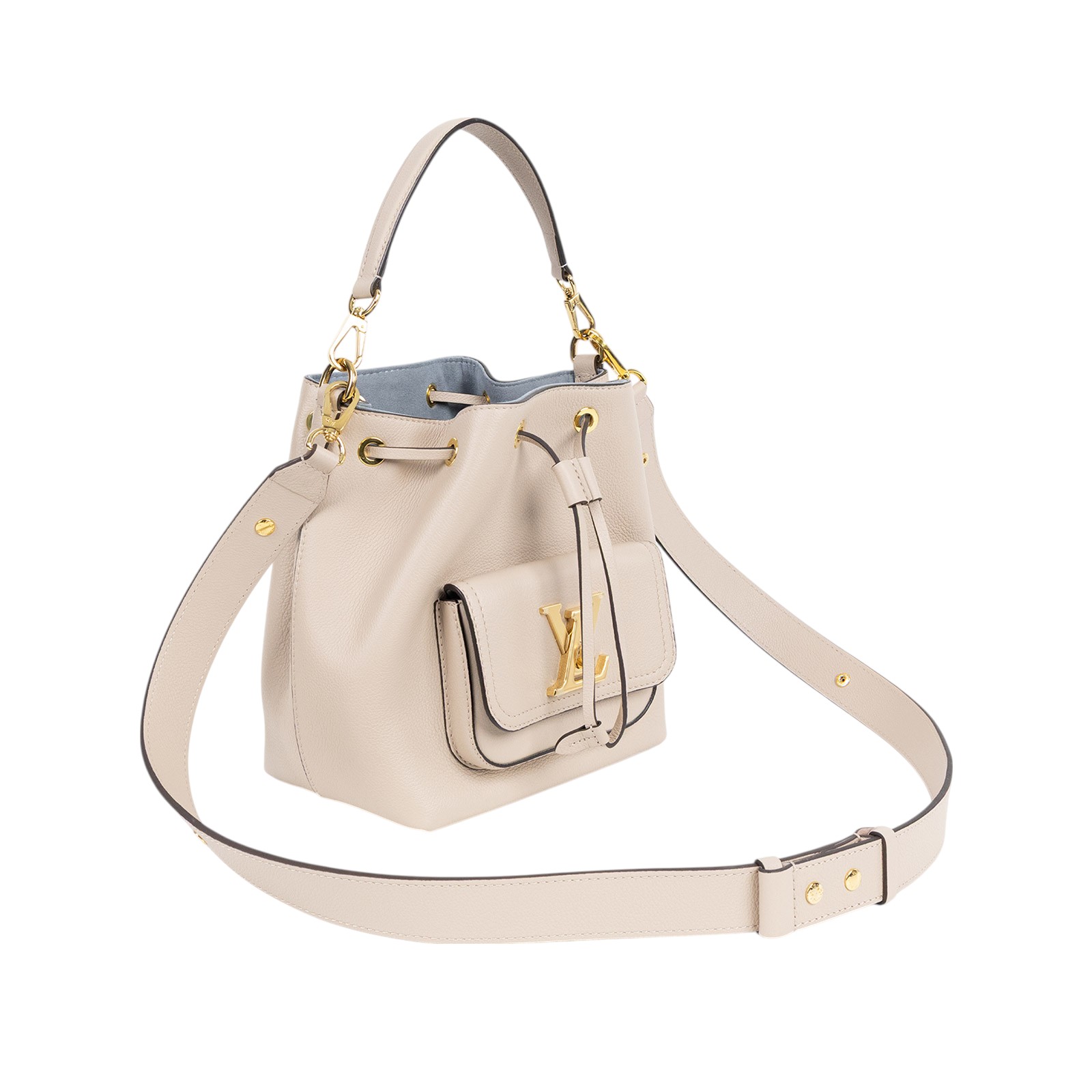 路易威登 LOUIS VUITTON Lockme 水桶包 香檳袋 M57688 晶片款 灰褐LOCKME水桶包 防塵袋/背帶/購買證明