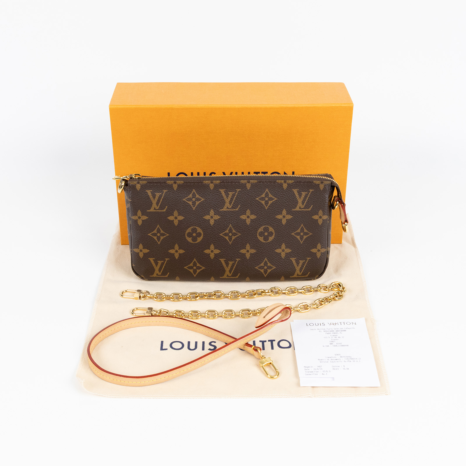 路易威登 LOUIS VUITTON Pochette Accessoires 麻將包 鍊條 皮背帶 腋下單肩包 M82766 晶片款  原廠盒子/防塵袋/背帶/購買證明影本