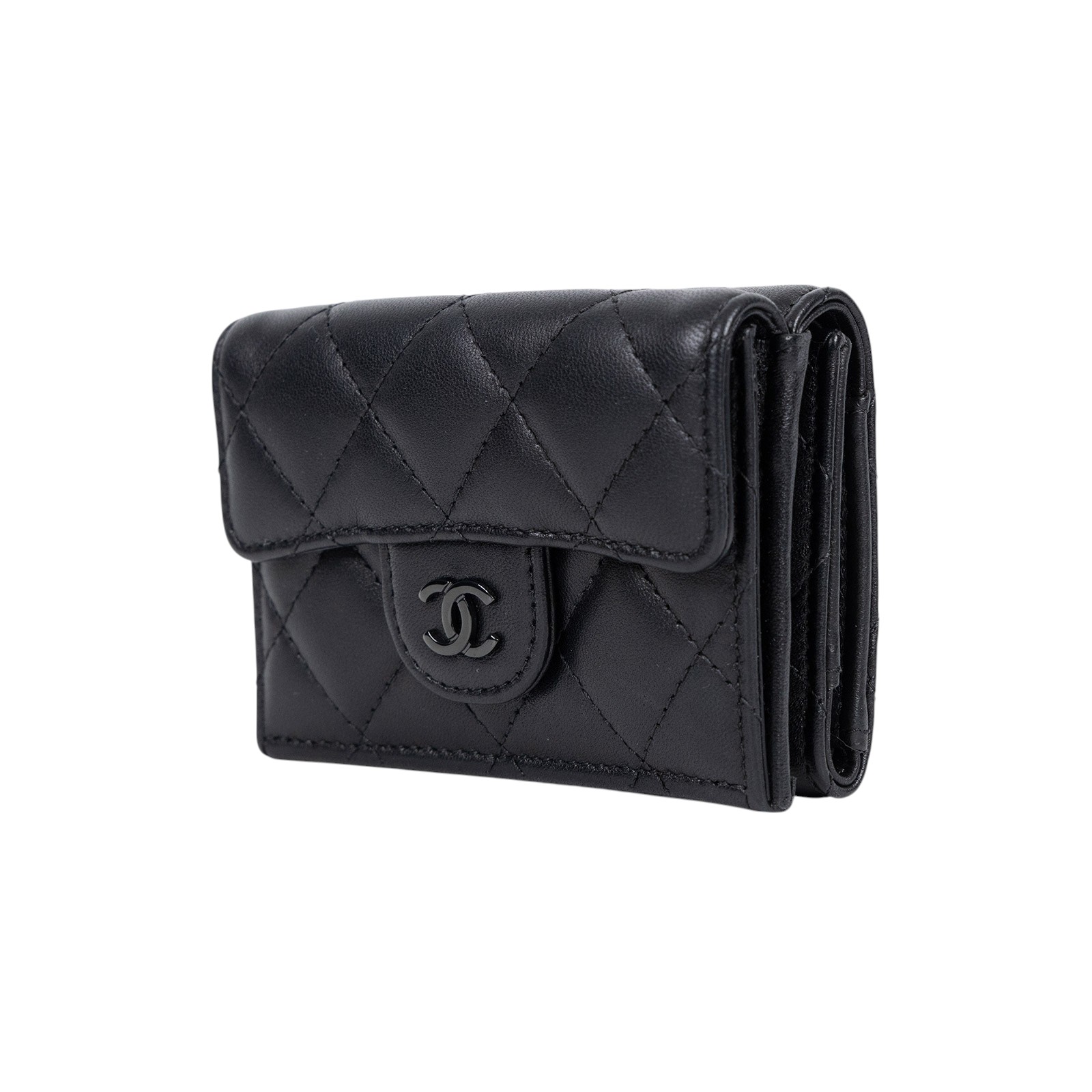 香奈兒 CHANEL 錢包 短夾 AP0230 黑銀羊COCO三折短夾 原廠盒子/防塵袋/購買證明影本
