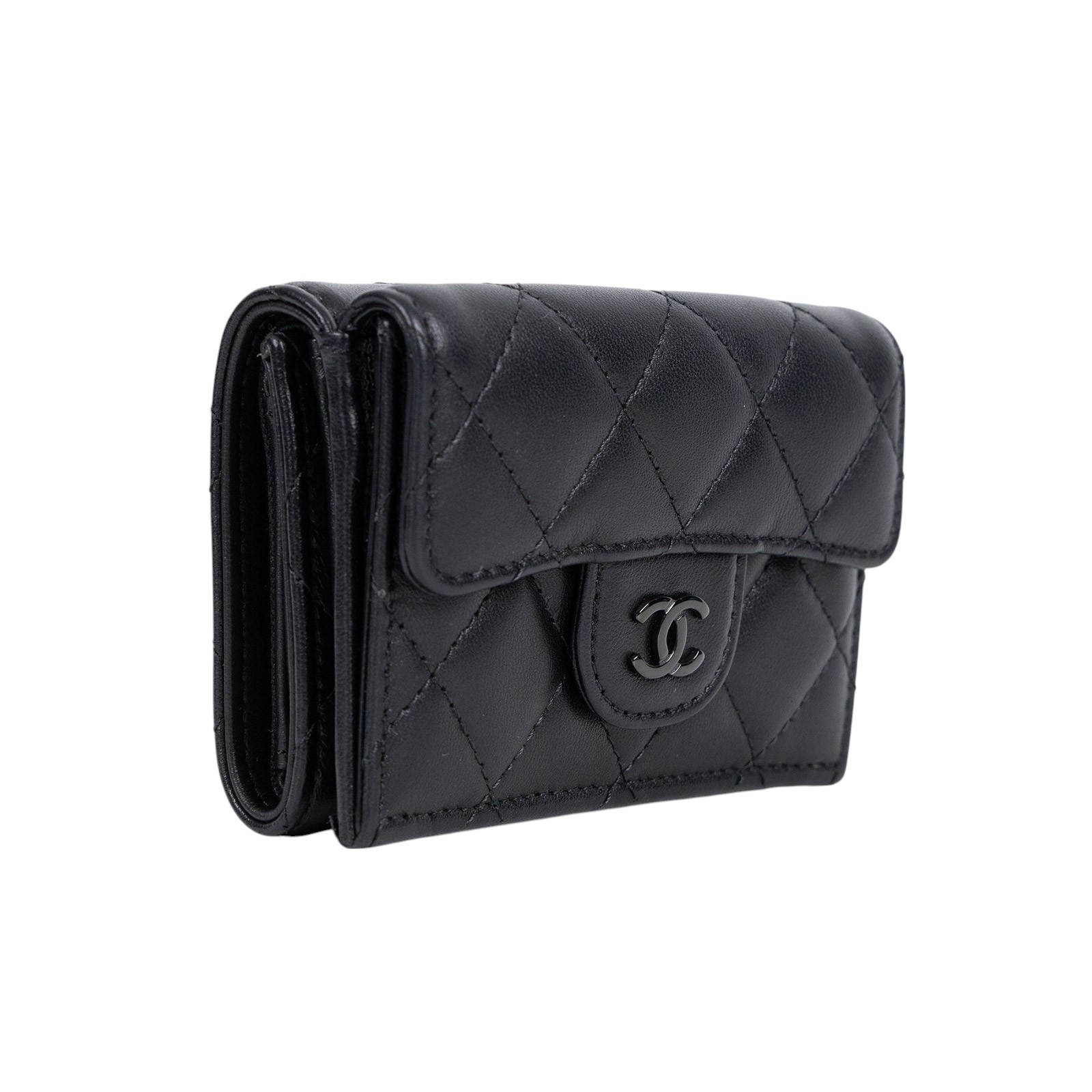 香奈兒 CHANEL 錢包 短夾 AP0230 黑銀羊COCO三折短夾 原廠盒子/防塵袋/購買證明影本